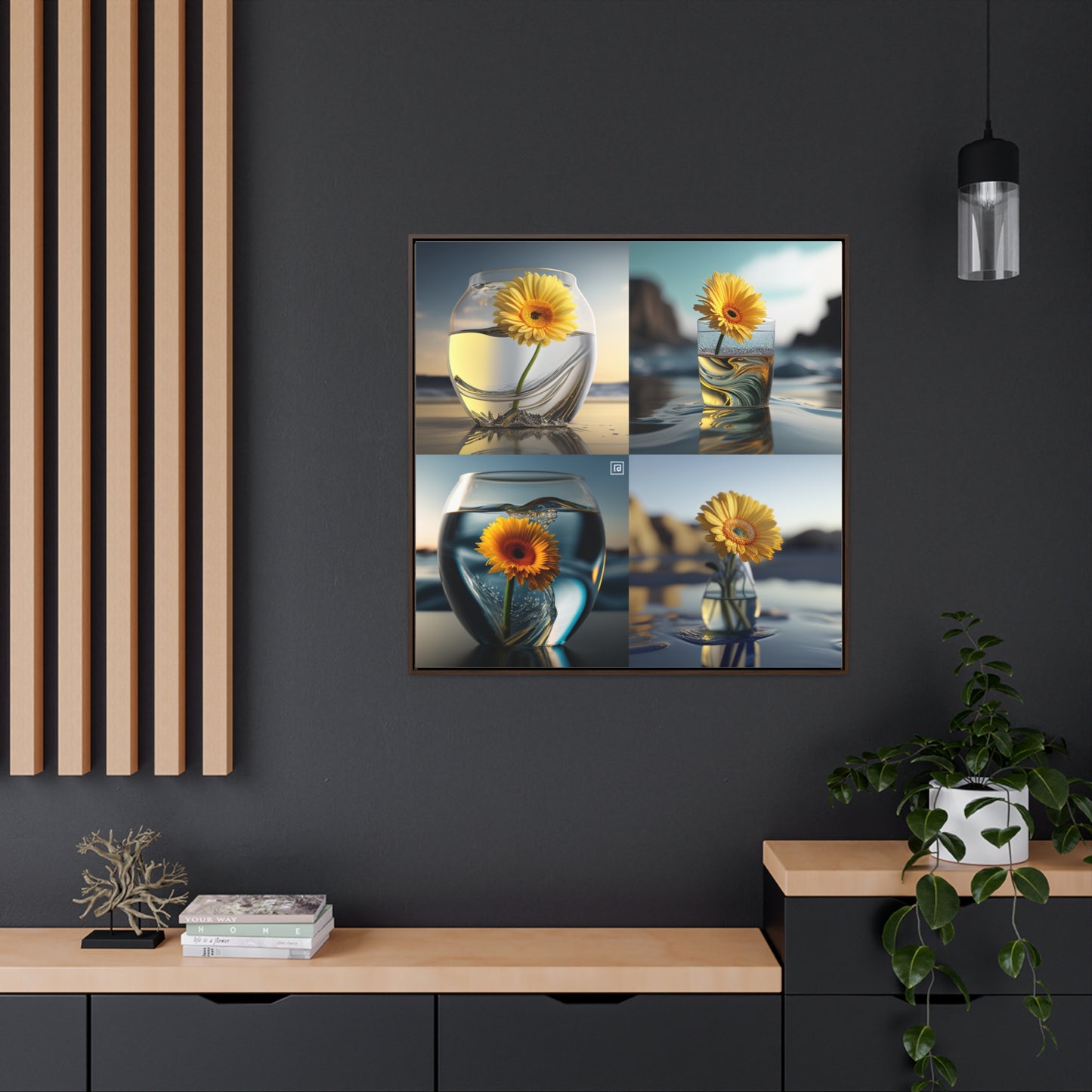 Gallery Canvas Wraps, Square Frame yello Gerbera glass 5