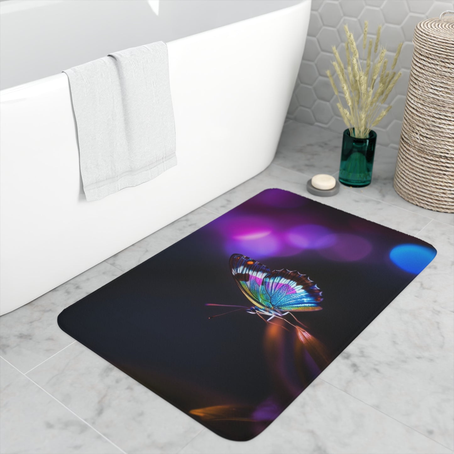 Memory Foam Bath Mat Photo Realistic Butterfly 1