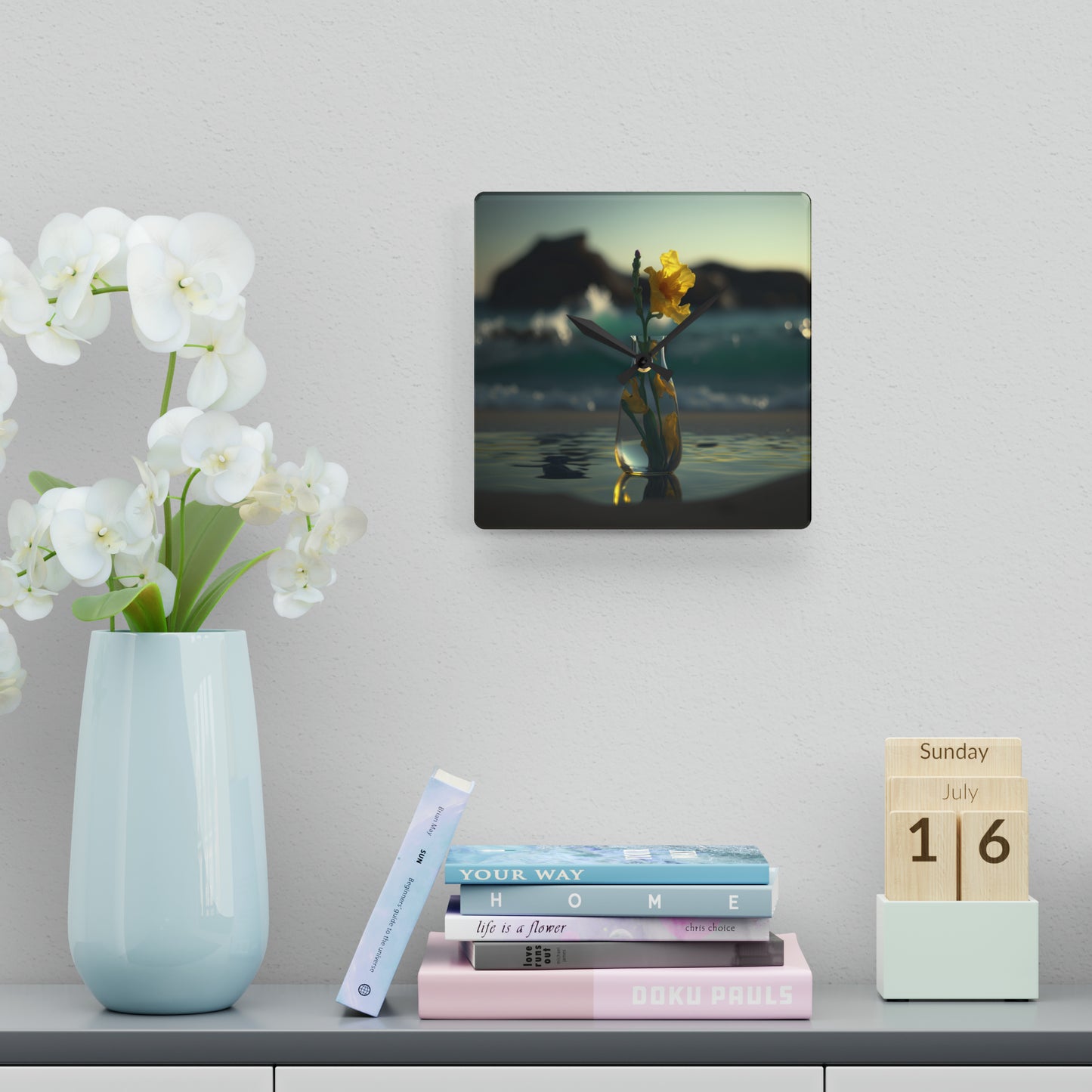 Acrylic Wall Clock Yellow Gladiolus glass 2