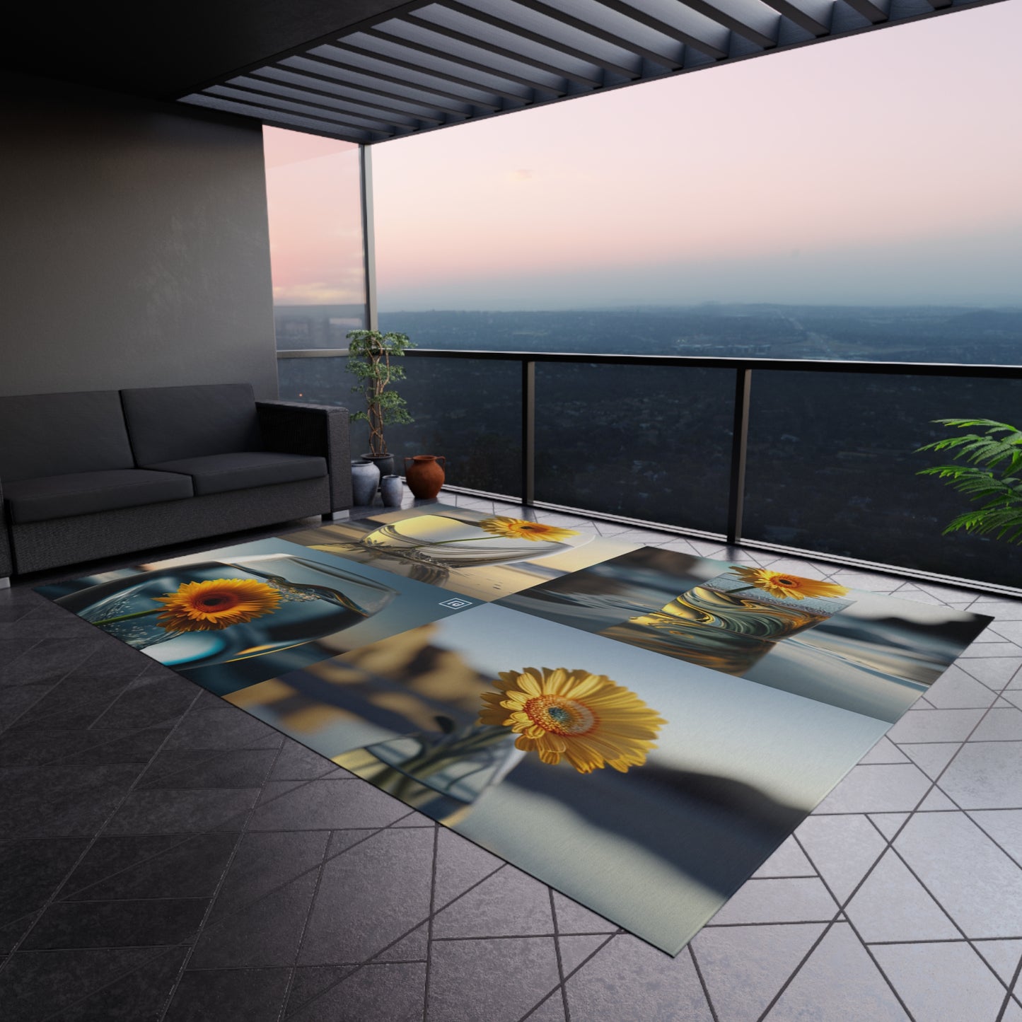 Outdoor Rug yello Gerbera glass 5