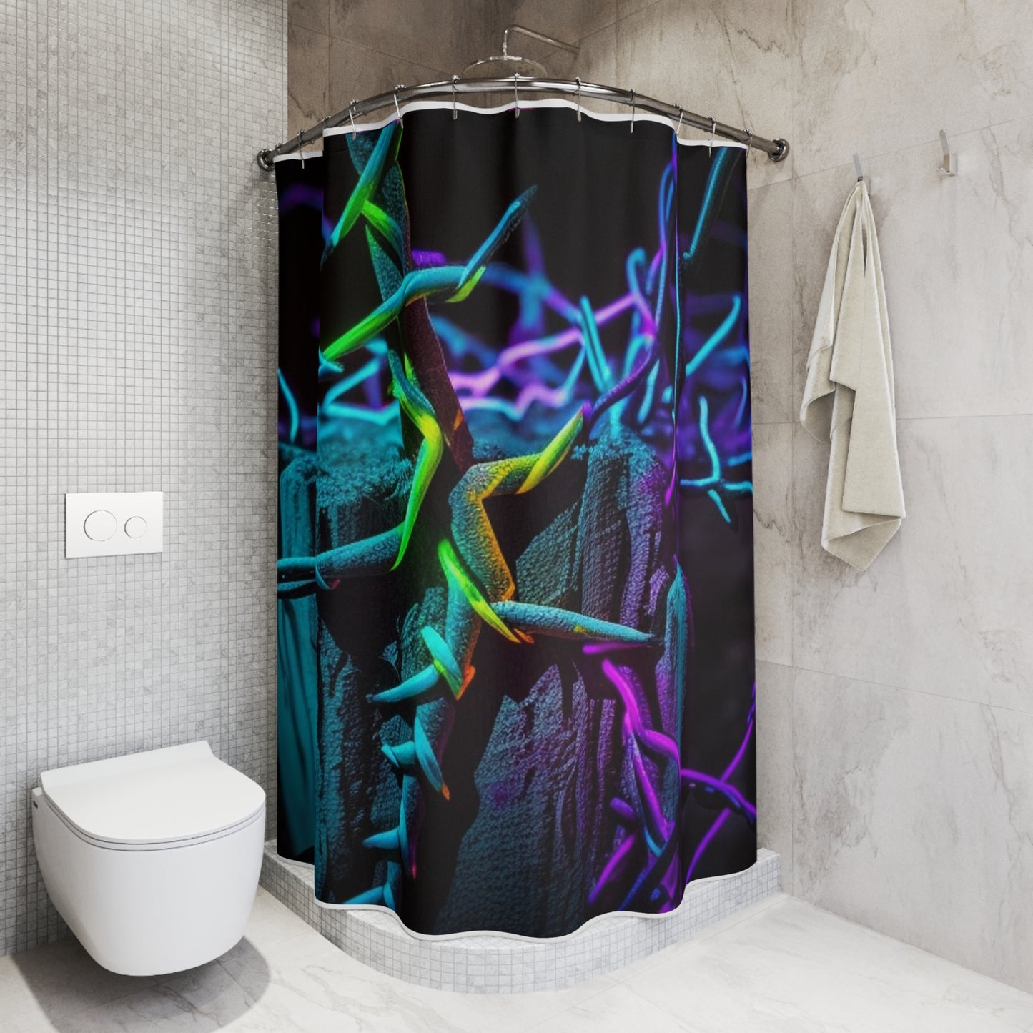 Polyester Shower Curtain Macro Neon Barbs 3