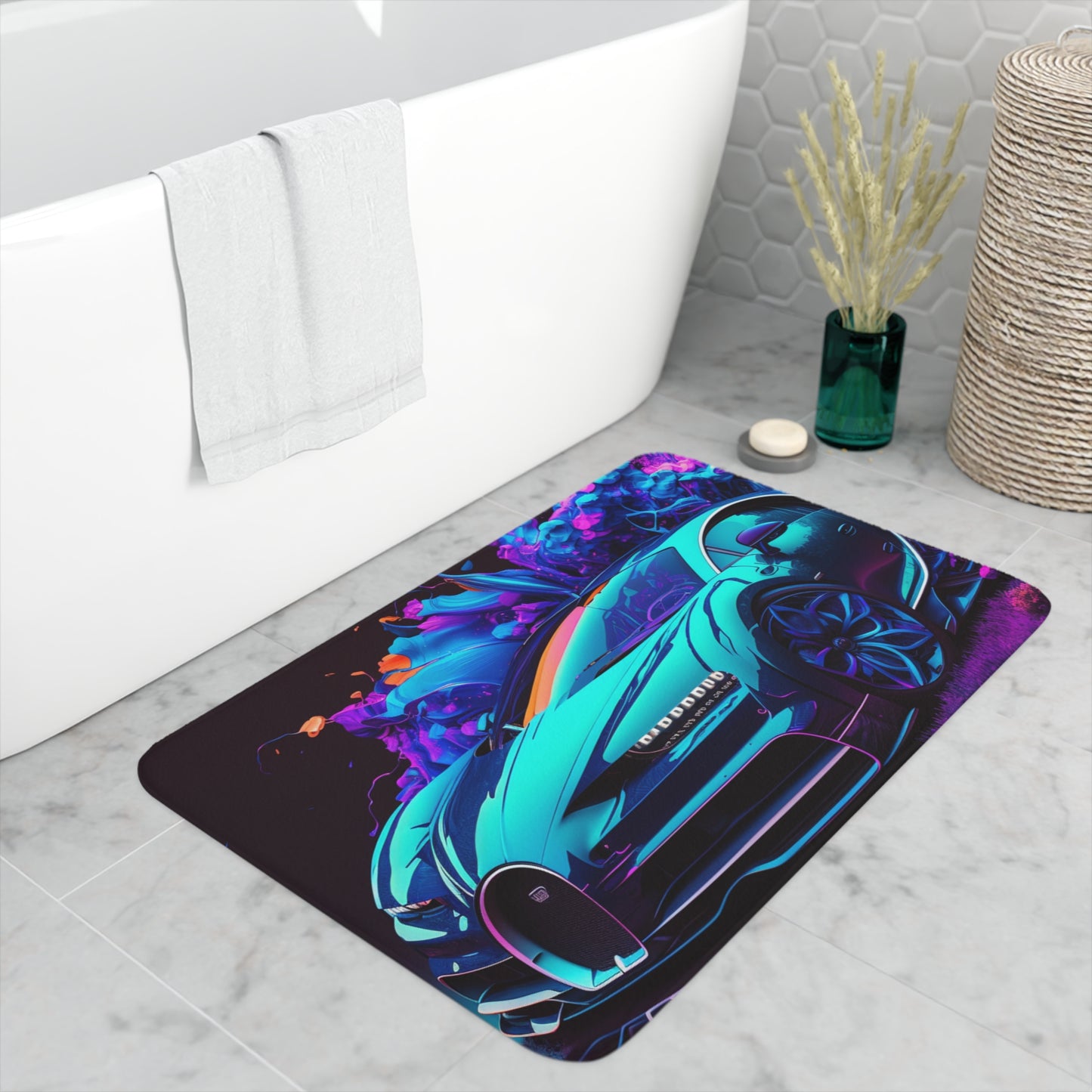 Memory Foam Bath Mat Bugatti Neon Chiron 3