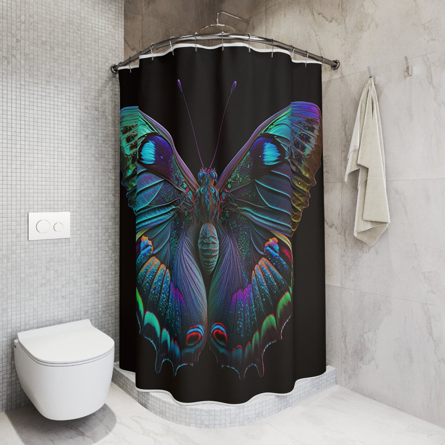Polyester Shower Curtain Hue Neon Butterfly 4