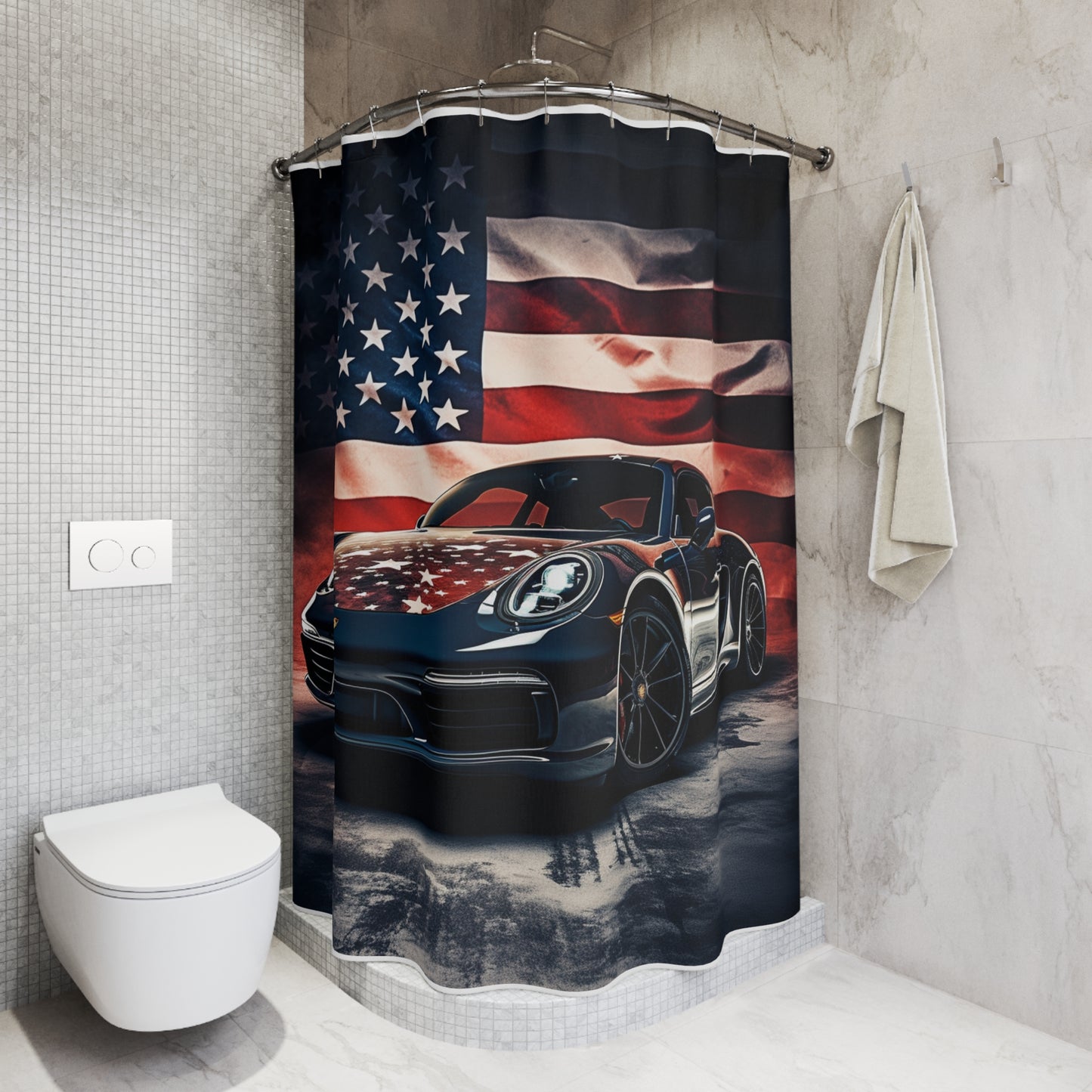 Polyester Shower Curtain Abstract American Flag Background Porsche 2