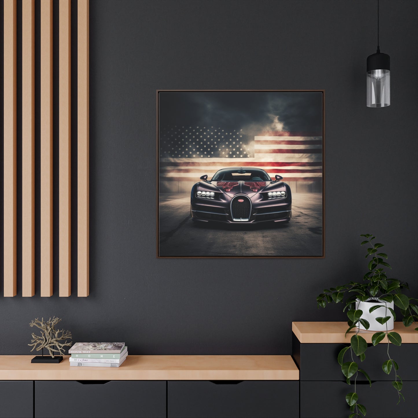 Gallery Canvas Wraps, Square Frame American Flag Background Bugatti 2
