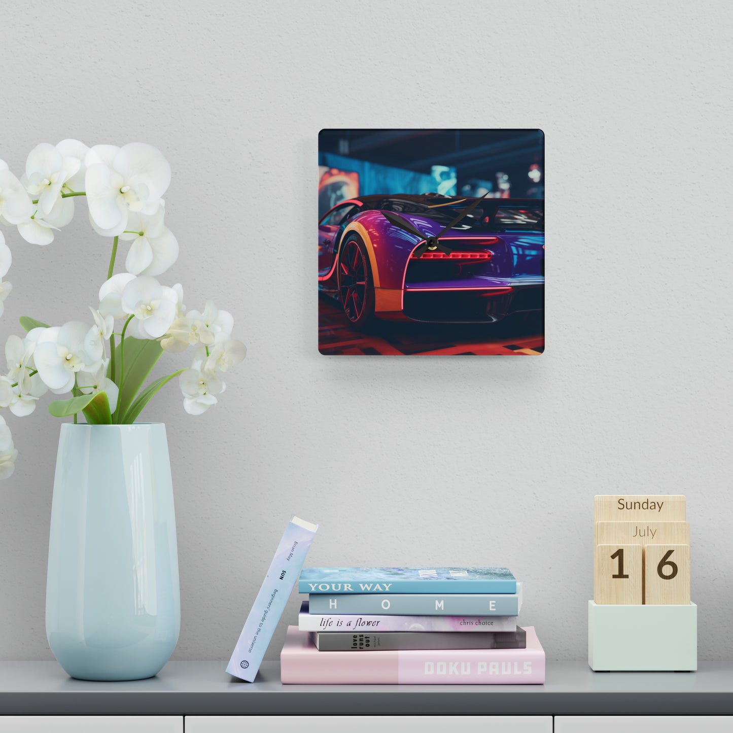 Acrylic Wall Clock Hyper Bugatti Neon Chiron 3