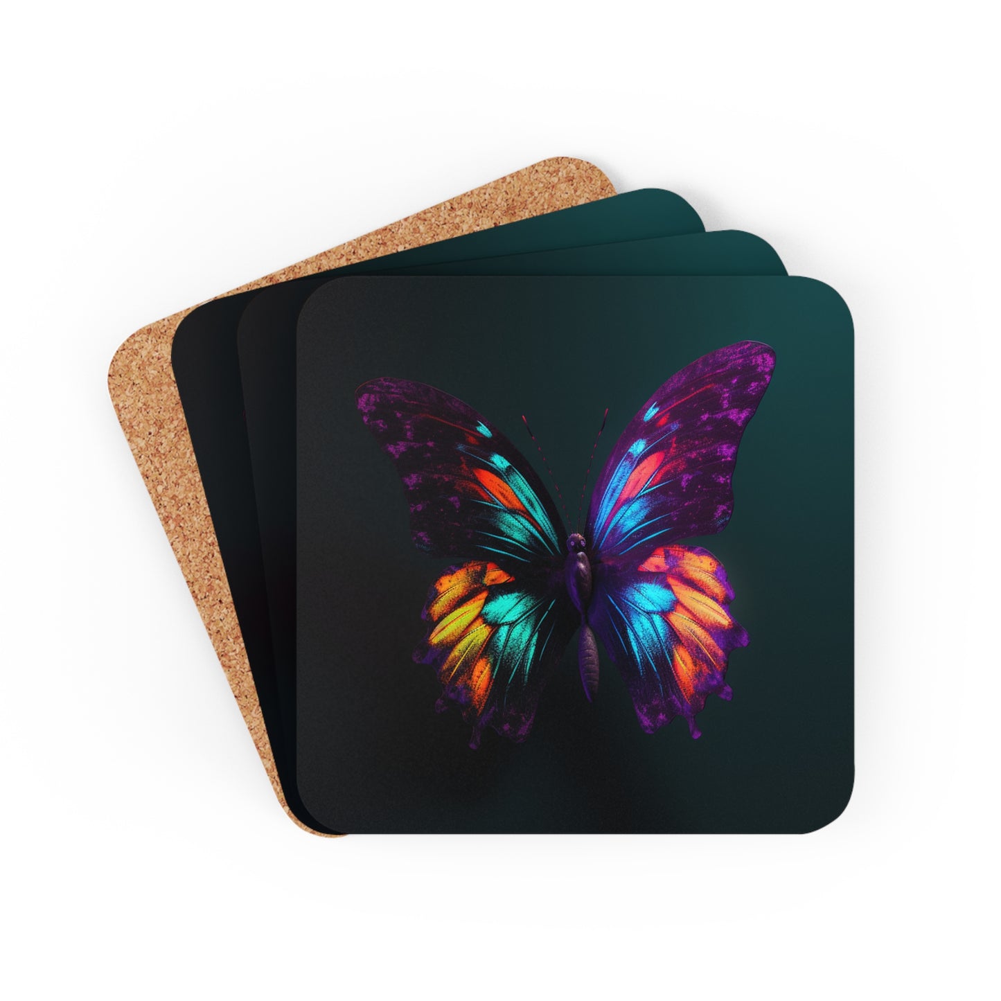 Corkwood Coaster Set Hyper Colorful Butterfly Purple 1