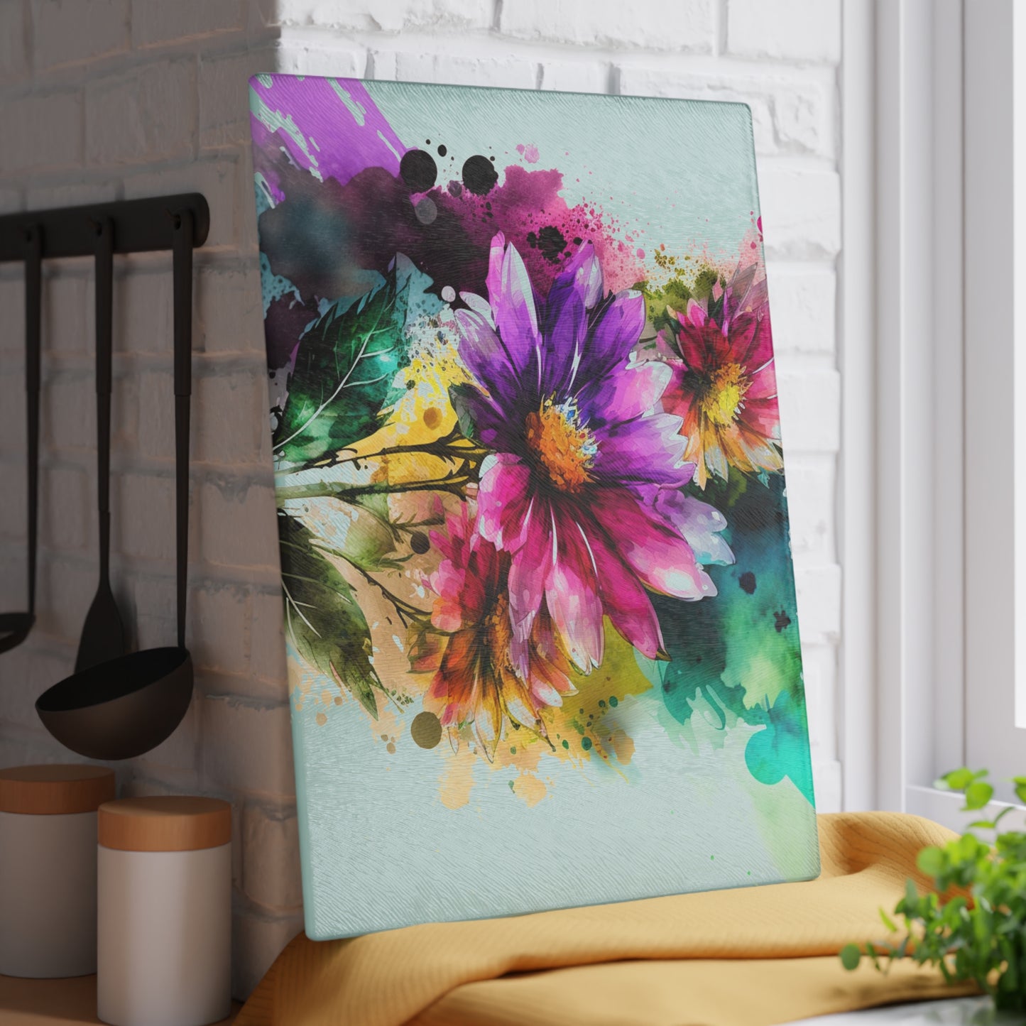 Glass Cutting Board Bright Spring Flowers 1