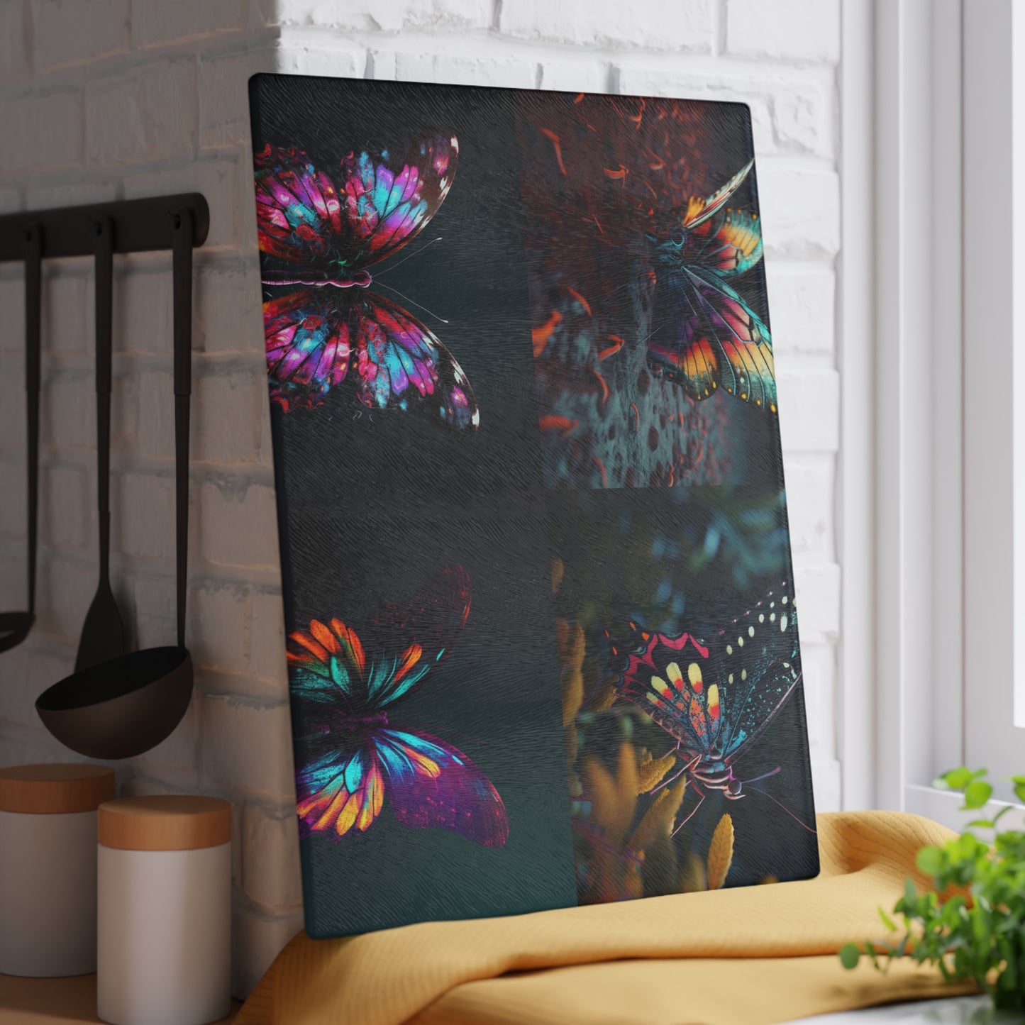 Glass Cutting Board Hyper Colorful Butterfly Macro 5