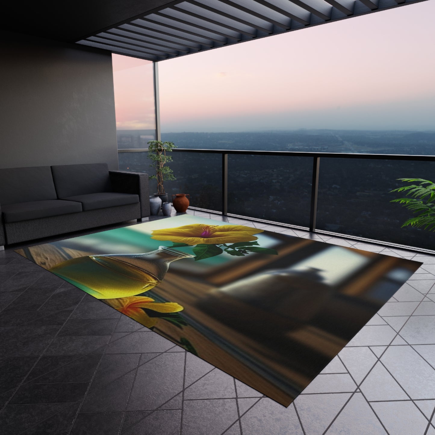 Outdoor Rug Yellow Hibiscus Wood 1