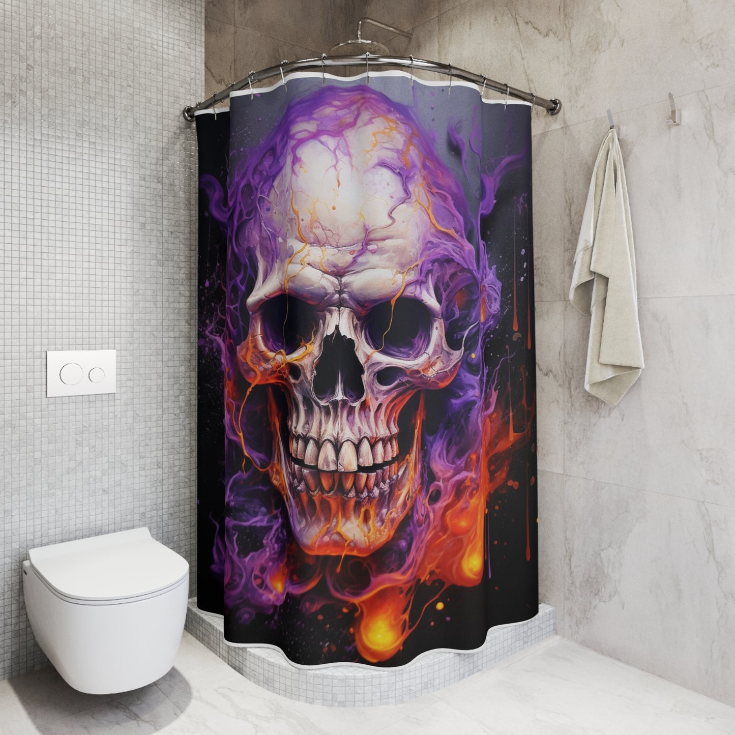 Polyester Shower Curtain Skull Flames 2