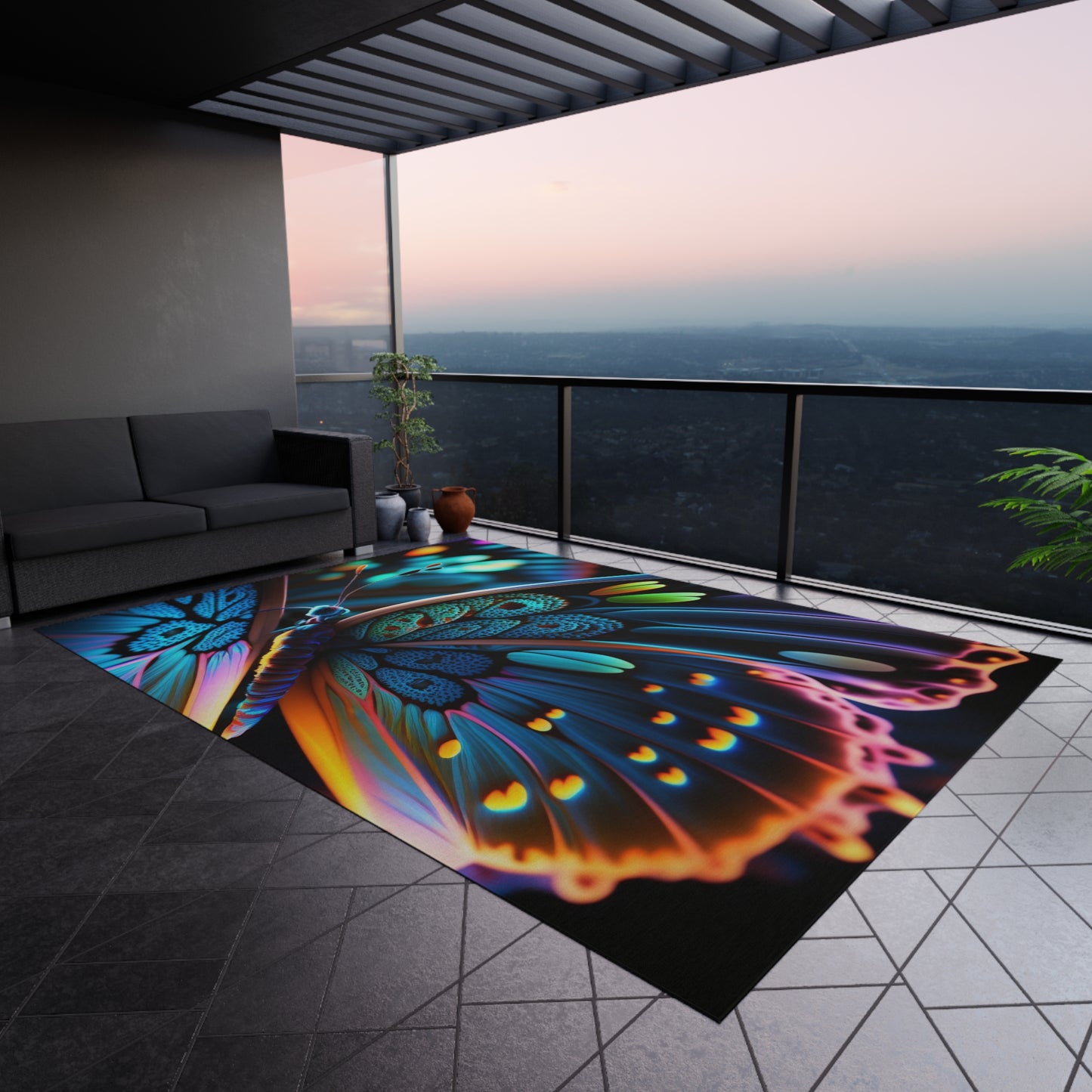 Outdoor Rug Neon Butterfly Macro 2
