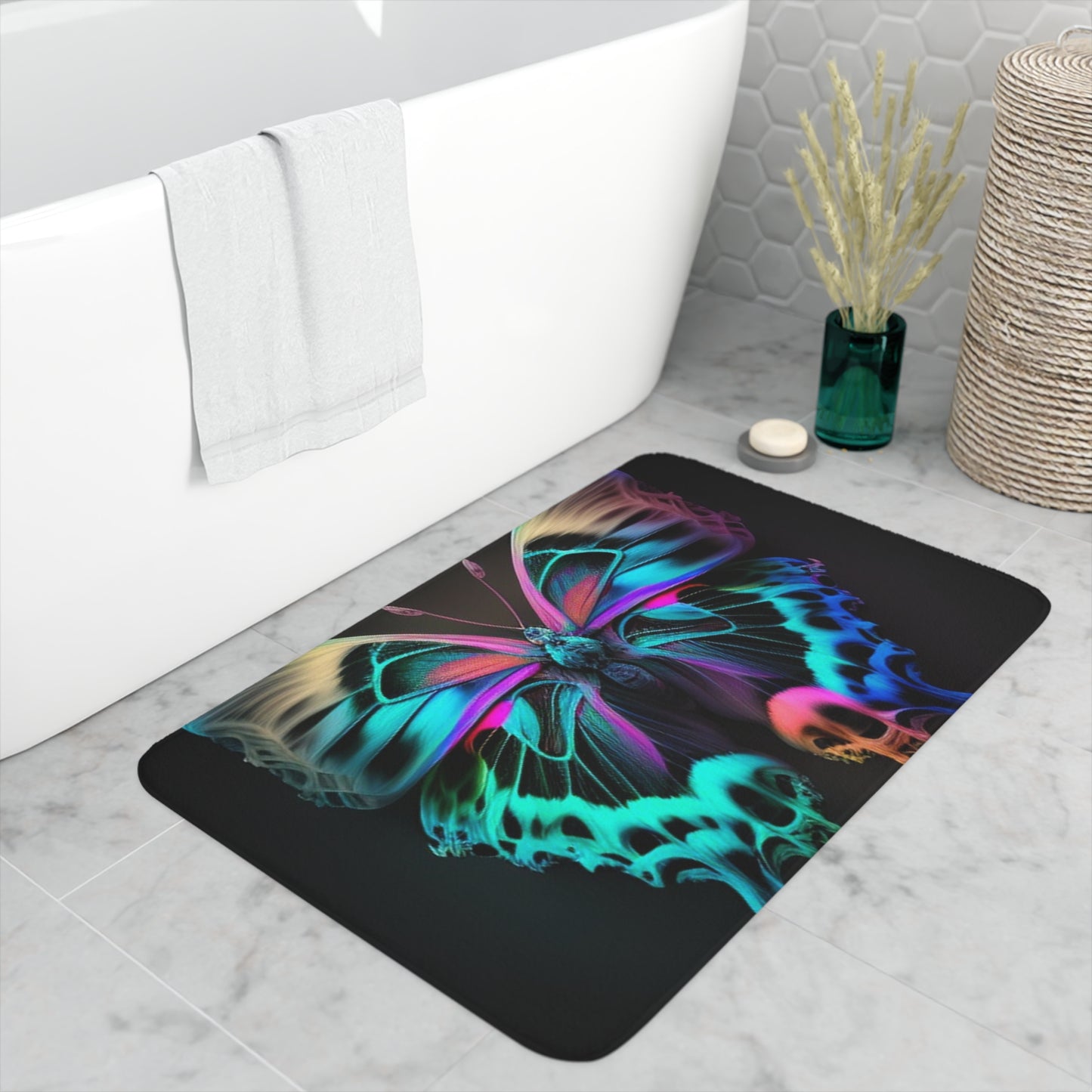 Memory Foam Bath Mat Neon Butterfly Fusion 2