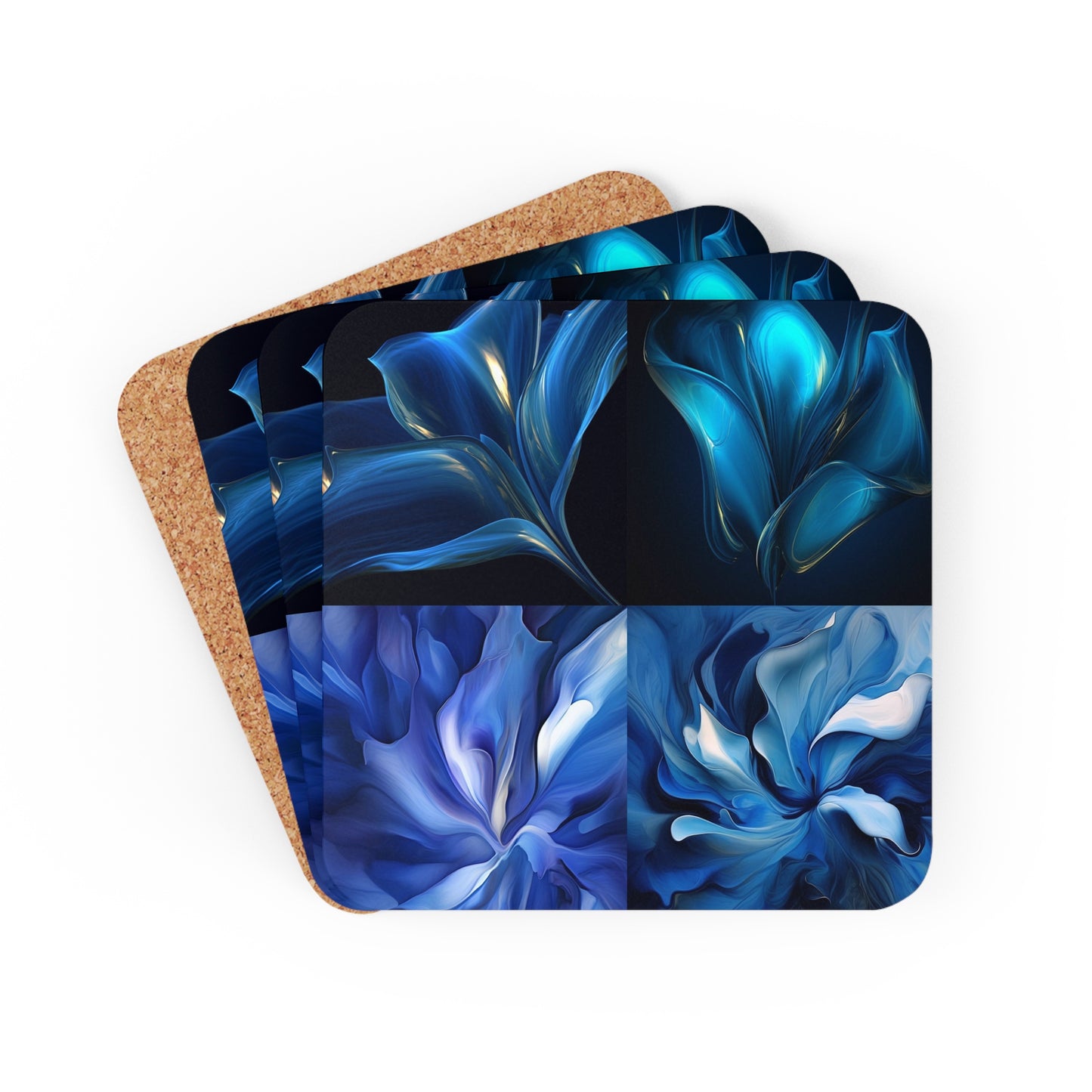 Corkwood Coaster Set Abstract Blue Tulip 5