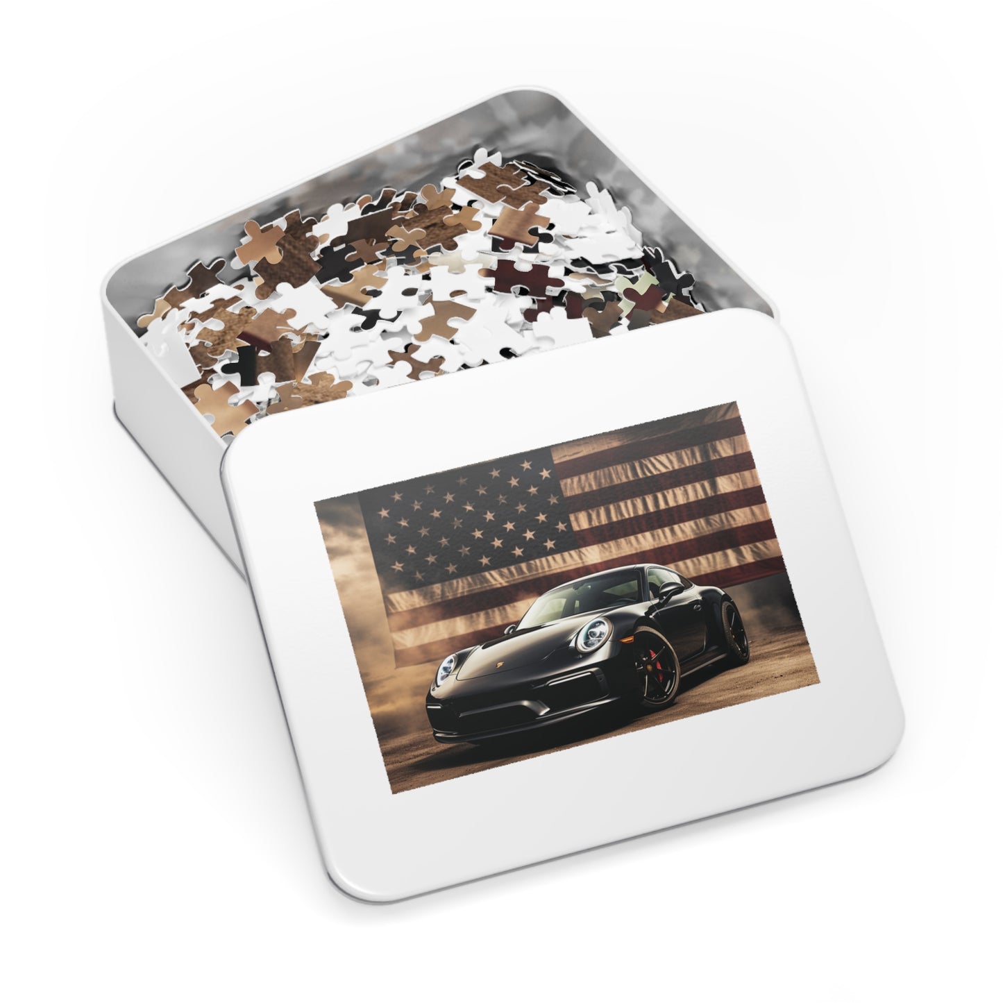 Jigsaw Puzzle (30, 110, 252, 500,1000-Piece) American Flag Background Porsche 4