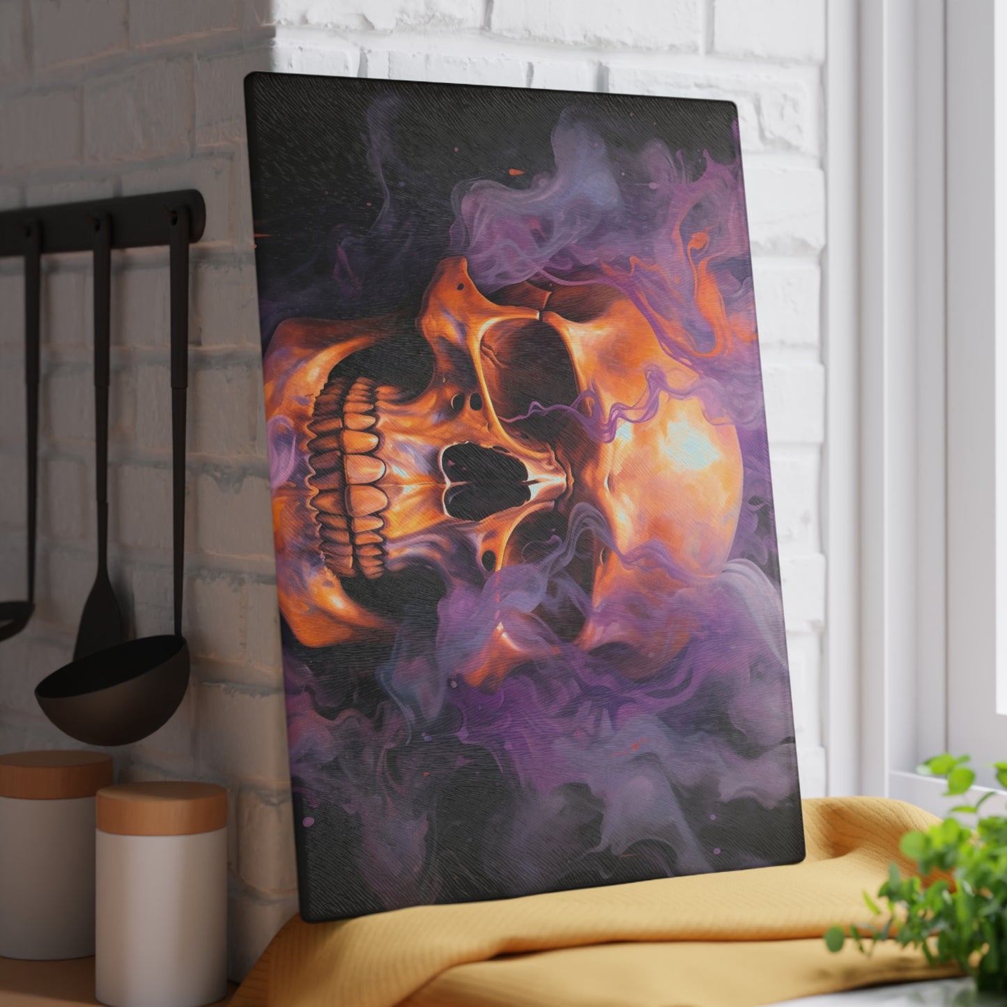 Glass Cutting Board Skull Flames 4