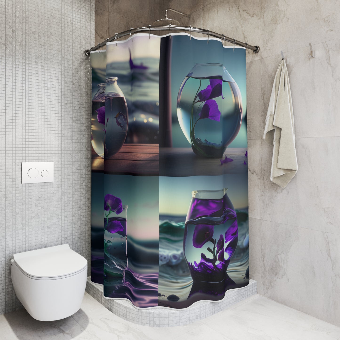 Polyester Shower Curtain Purple Sweet pea in a vase 5