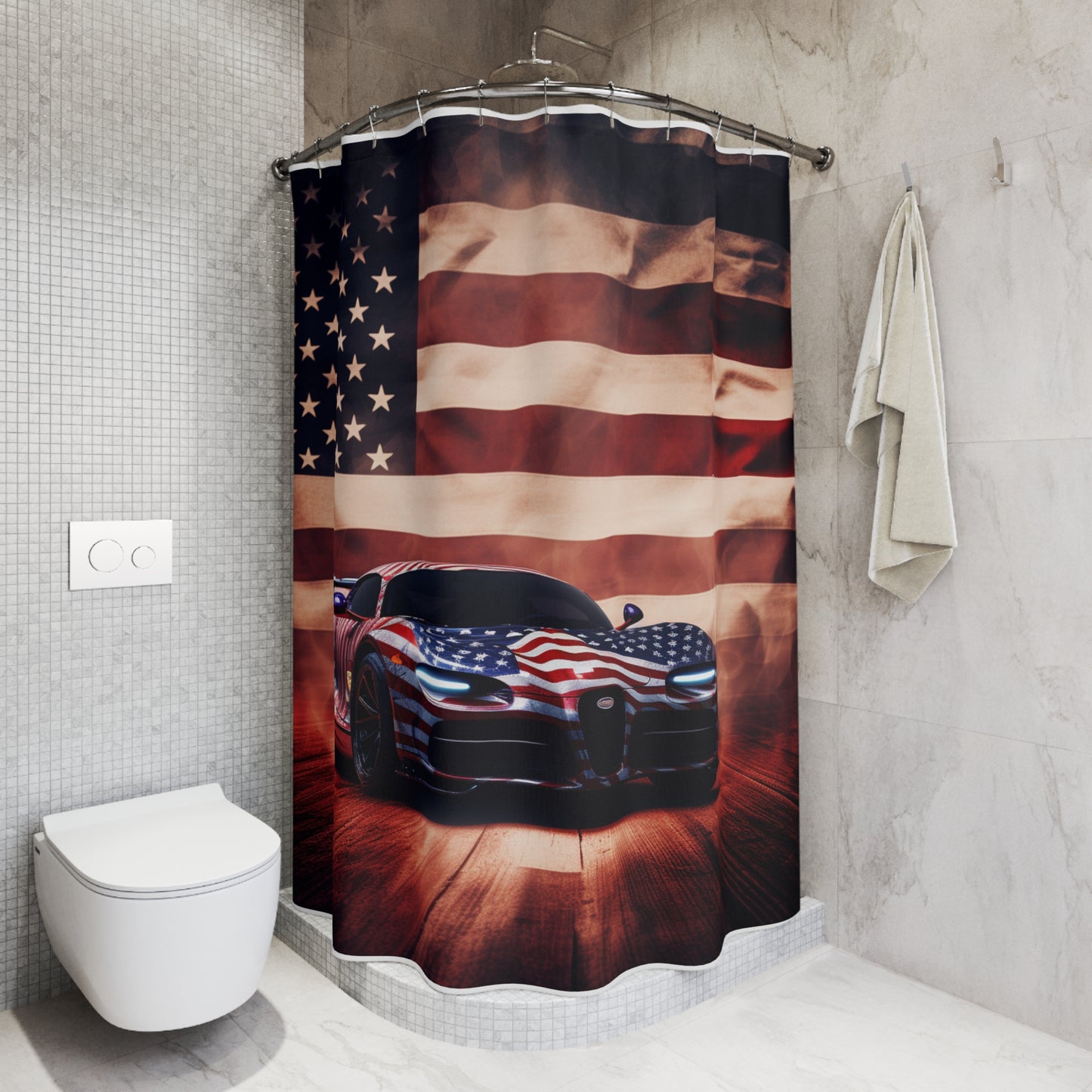 Polyester Shower Curtain Abstract American Flag Background Bugatti 2