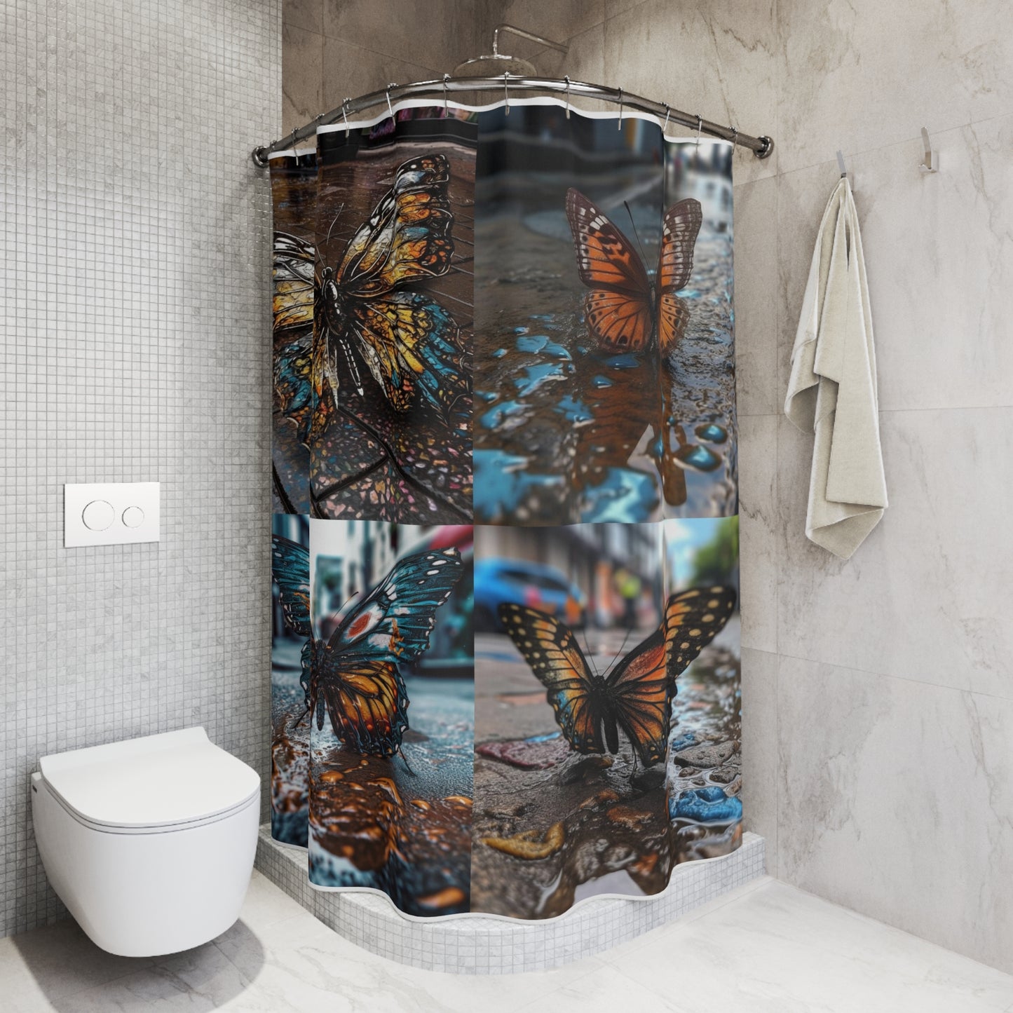 Polyester Shower Curtain Water Butterfly Street 5