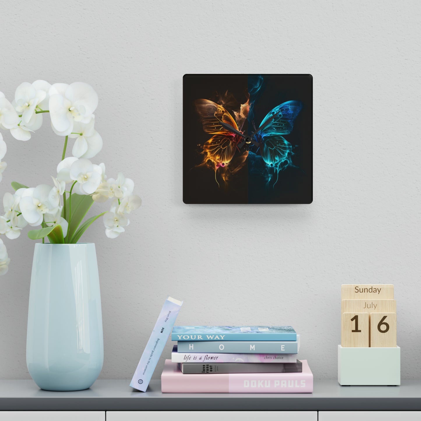 Acrylic Wall Clock Kiss Neon Butterfly 9