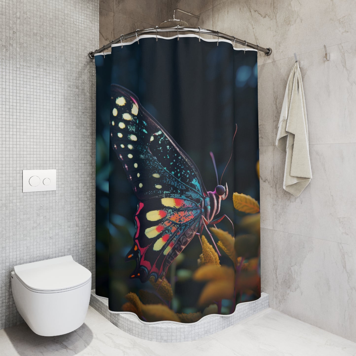 Polyester Shower Curtain Hyper Colorful Butterfly Macro 2