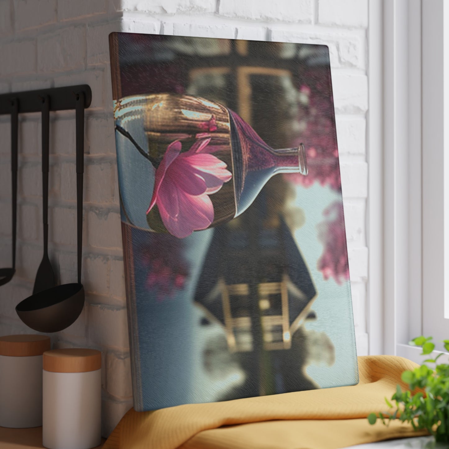 Glass Cutting Board Magnolia in a Glass vase 2