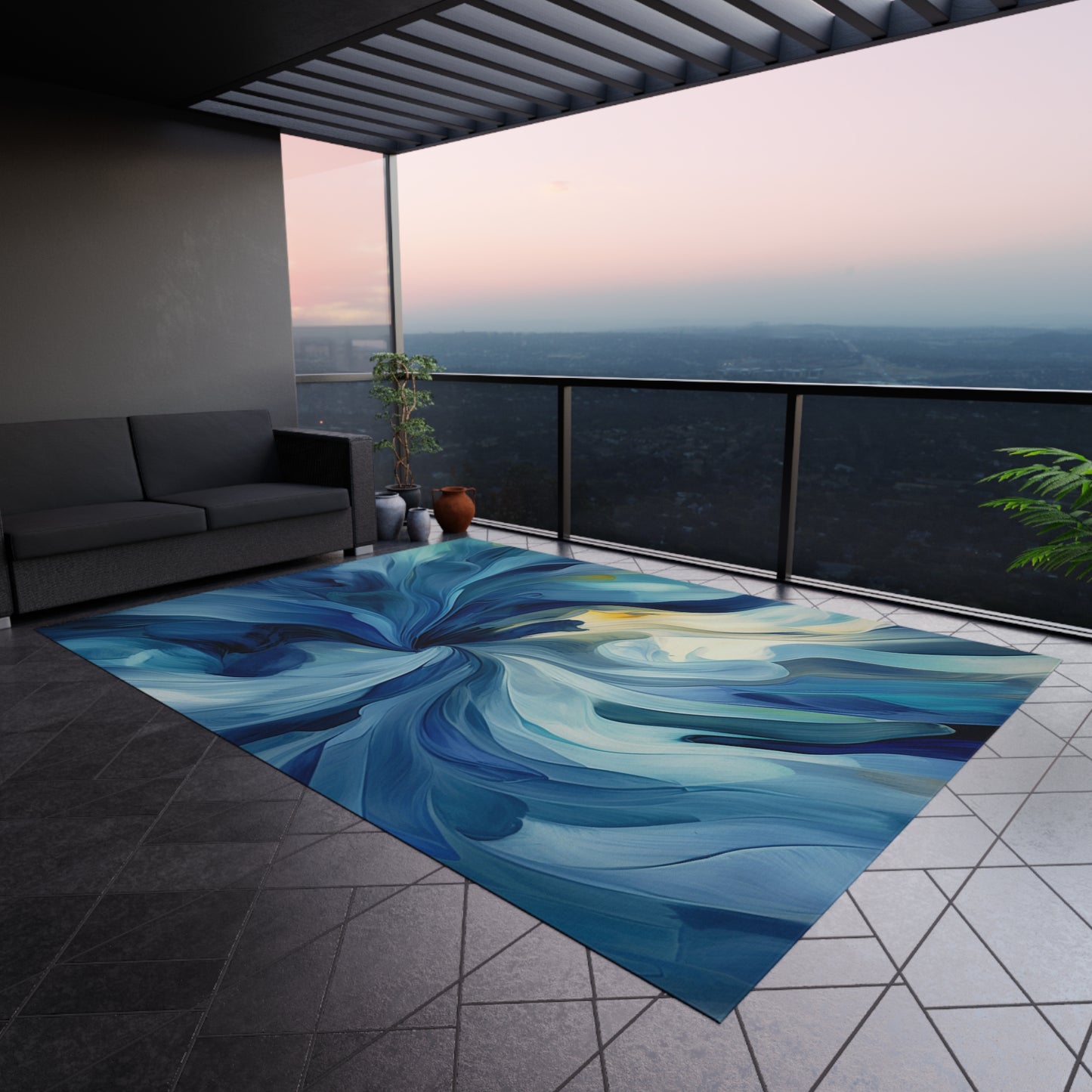 Outdoor Rug Blue Tluip Abstract 4