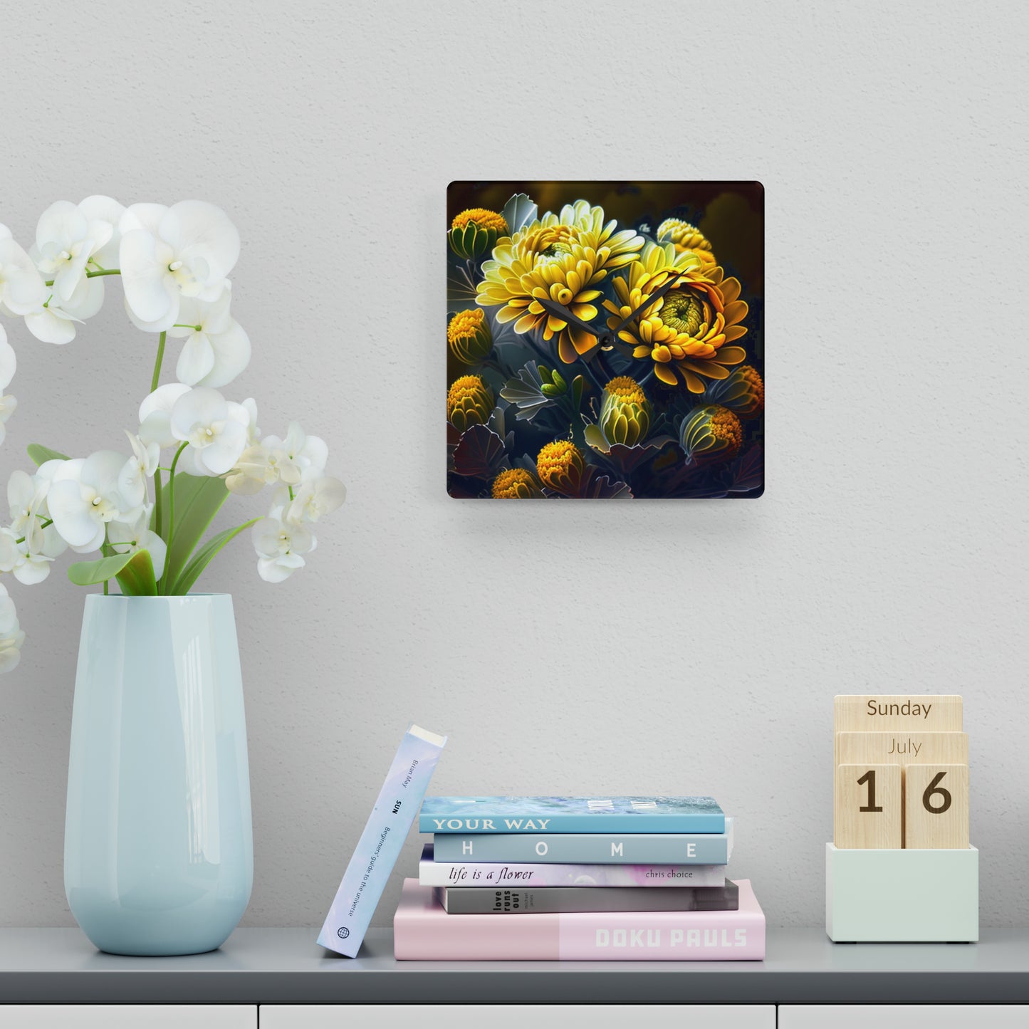 Acrylic Wall Clock Yellow Hermosas Flores Amarillas 4