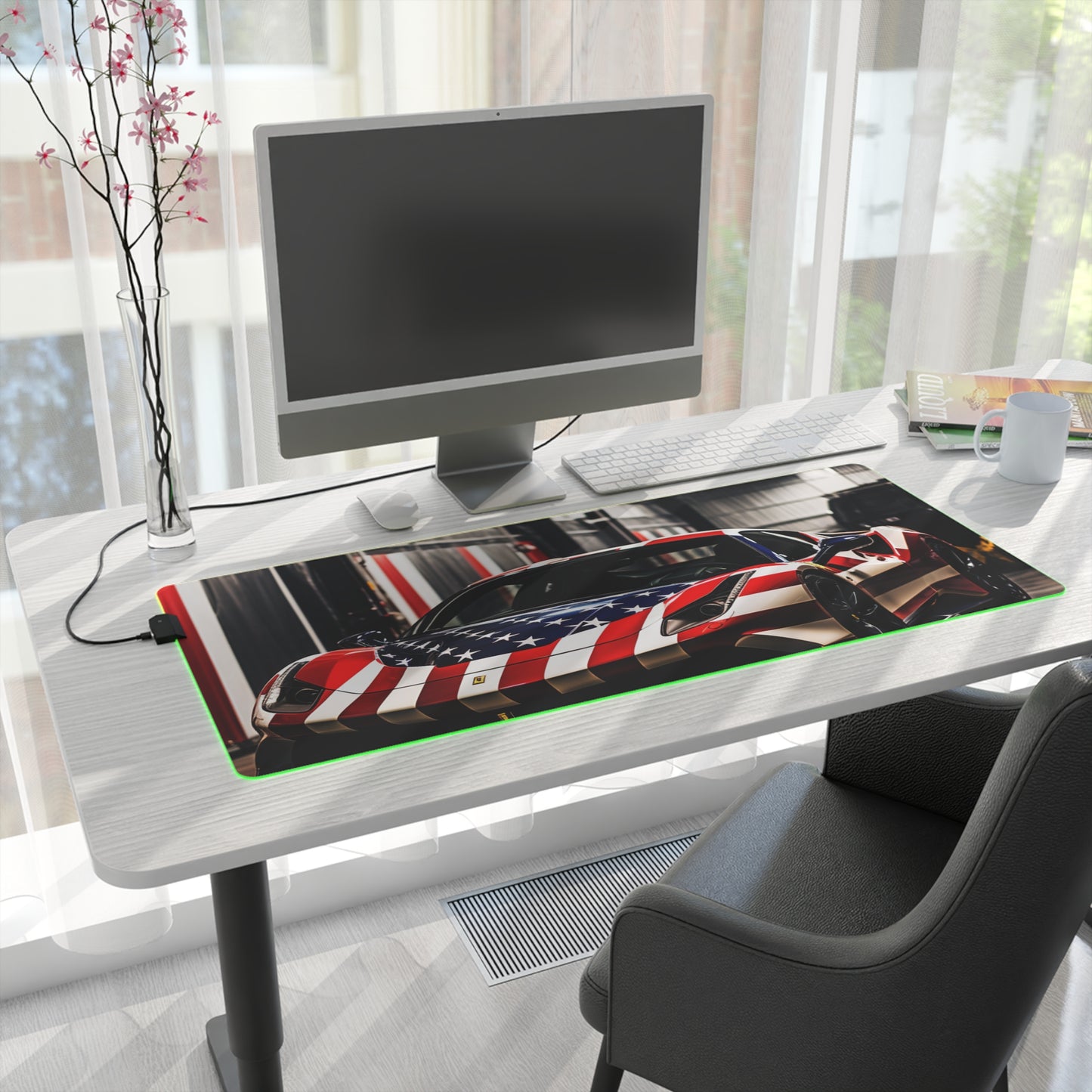 LED Gaming Mouse Pad American Flag Farrari 3
