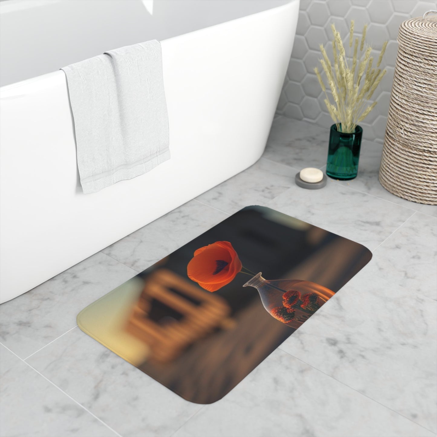 Memory Foam Bath Mat Orange Poppy in a Vase 3