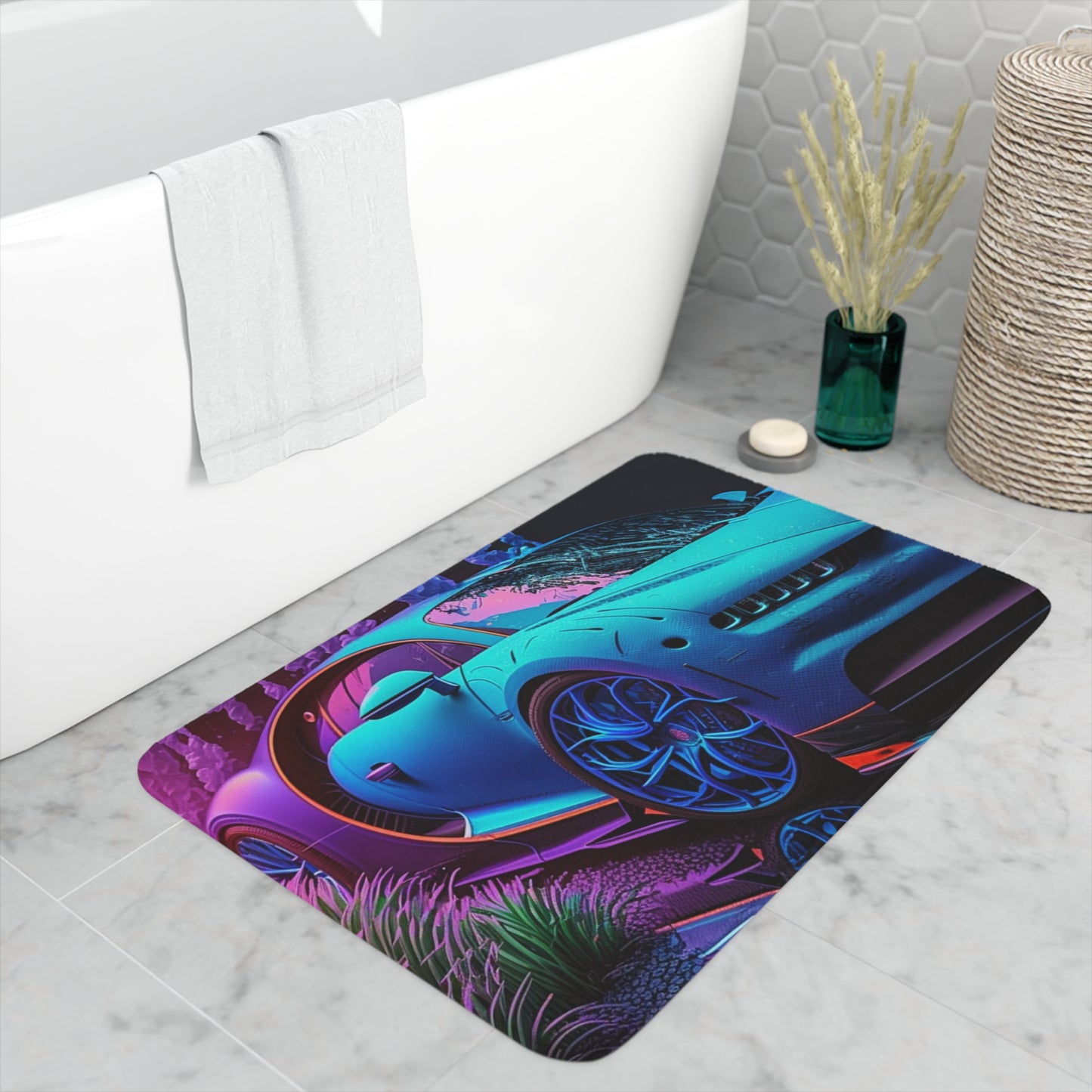 Memory Foam Bath Mat Bugatti Neon Chiron 2