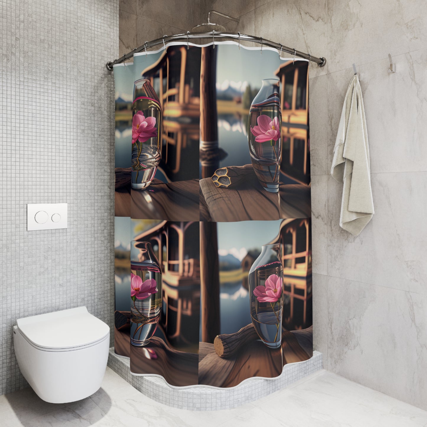 Polyester Shower Curtain Pink Magnolia 5