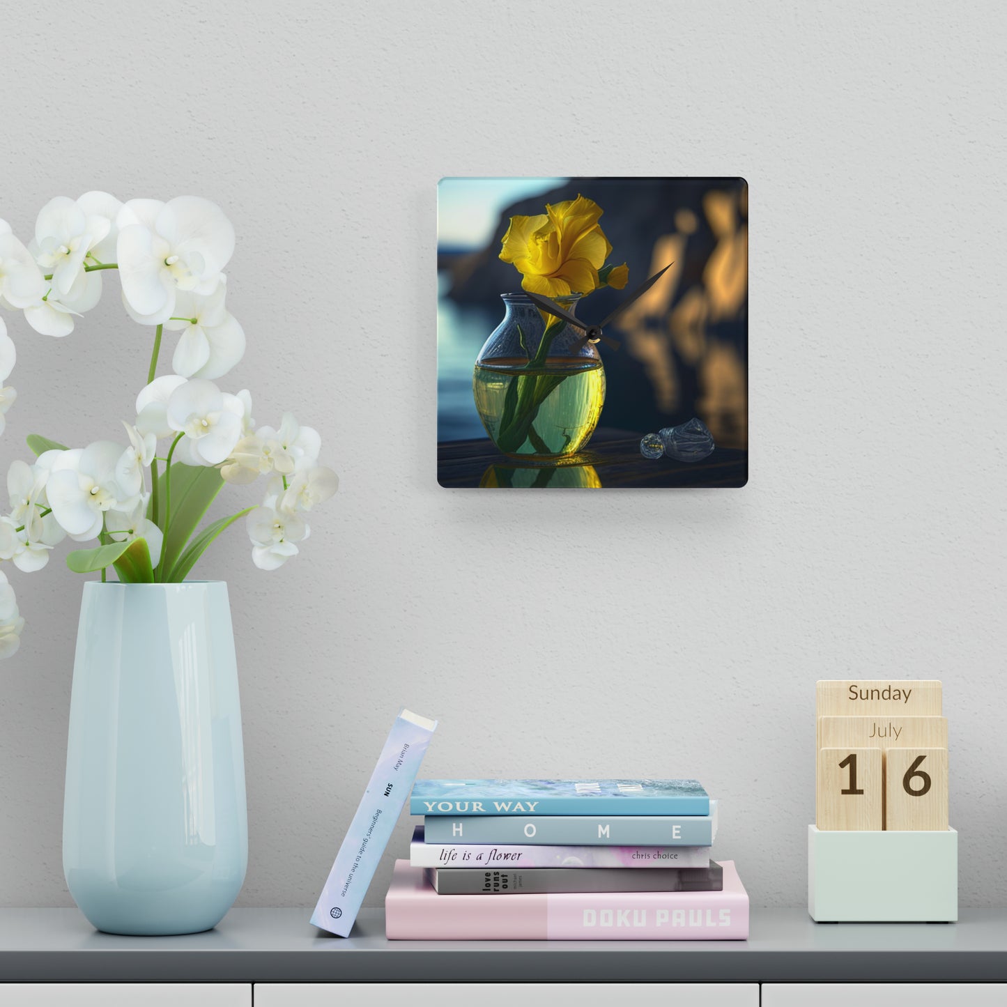 Acrylic Wall Clock Yellow Gladiolus glass 3