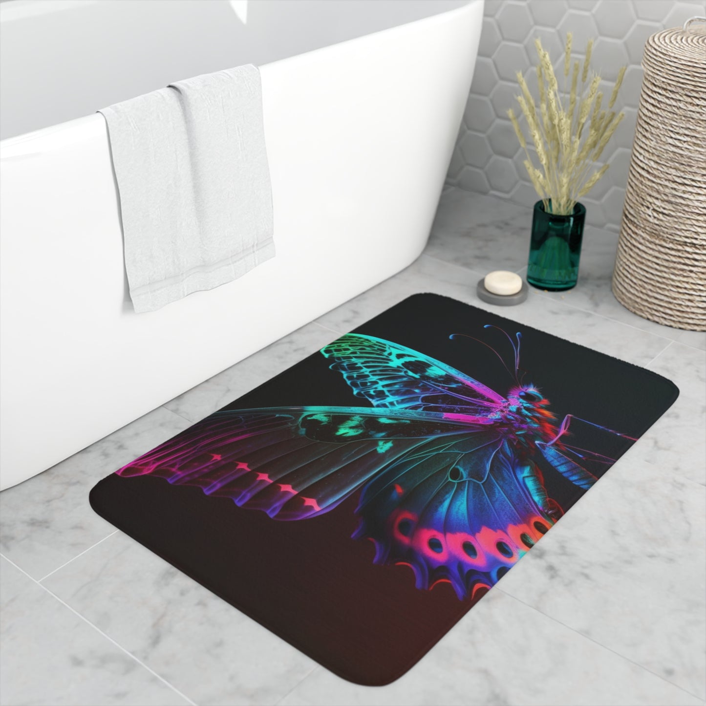 Memory Foam Bath Mat Raw Hyper Color Butterfly 1