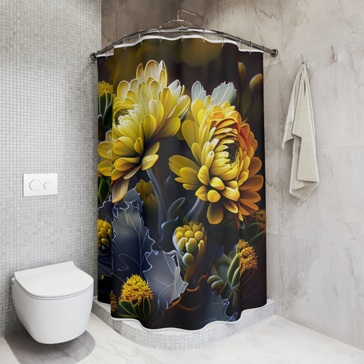 Polyester Shower Curtain Yellow Hermosas Flores Amarillas 1
