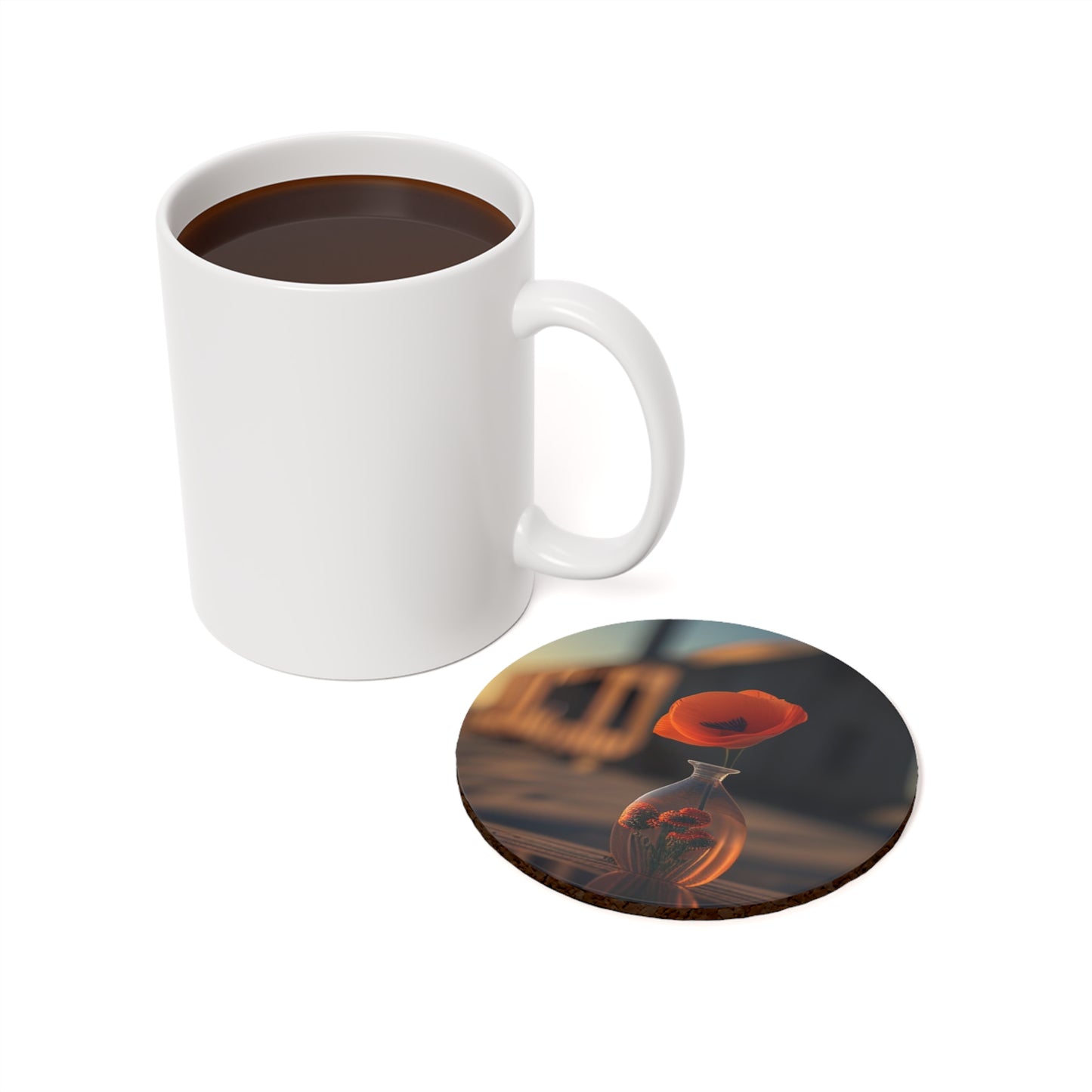 Cork Back Coaster Orange Poppy in a Vase 3