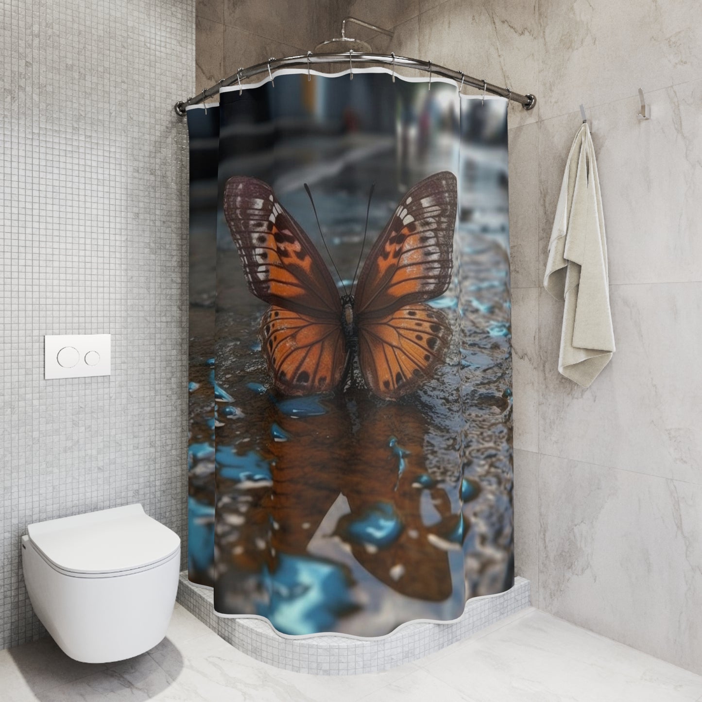 Polyester Shower Curtain Water Butterfly Street 2