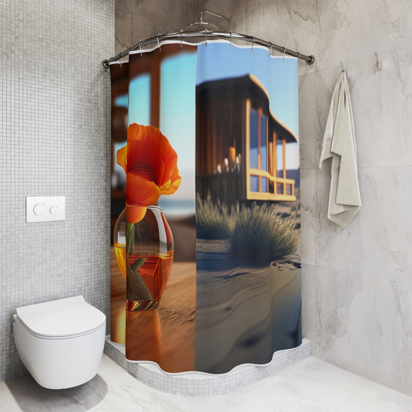 Polyester Shower Curtain Poppy in a Glass Vase 3