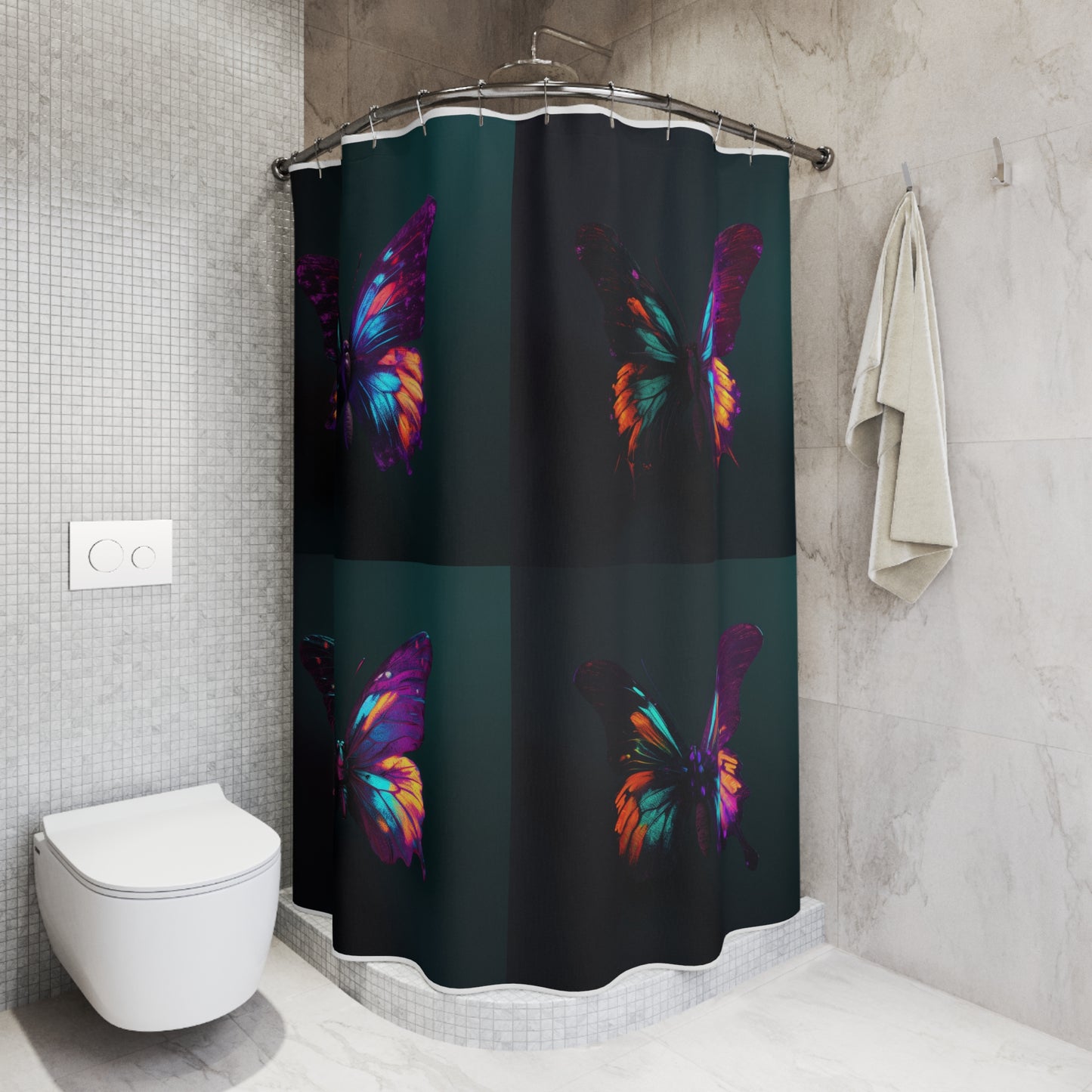 Polyester Shower Curtain Hyper Colorful Butterfly Purple 5