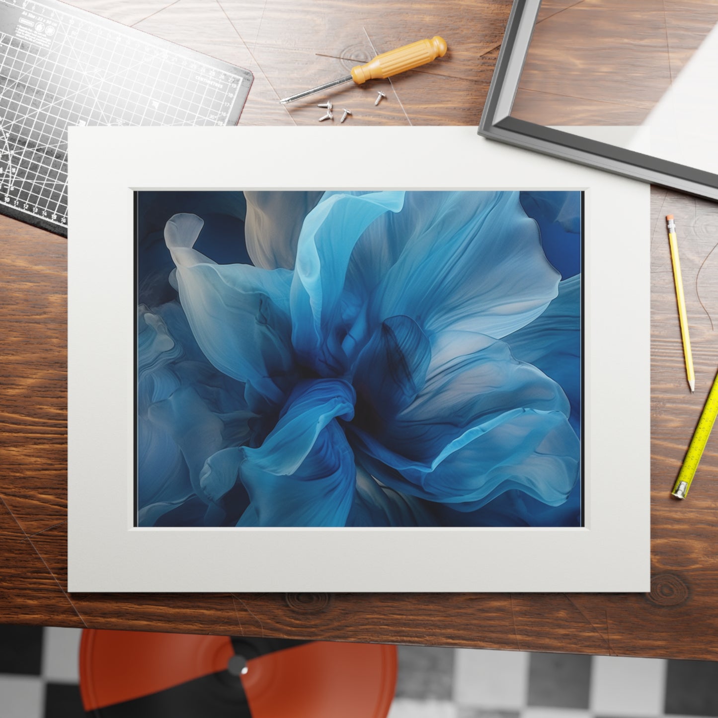 Fine Art Prints (Passepartout Paper Frame) Blue Tluip Abstract 2
