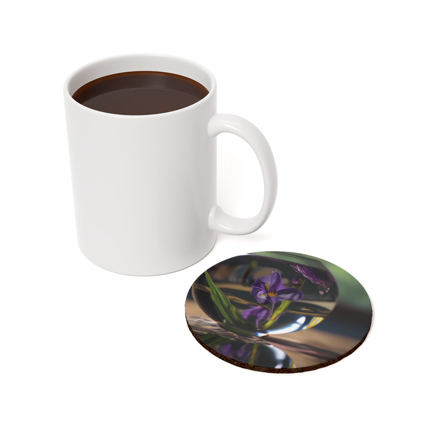 Cork Back Coaster Purple Iris in a vase 1