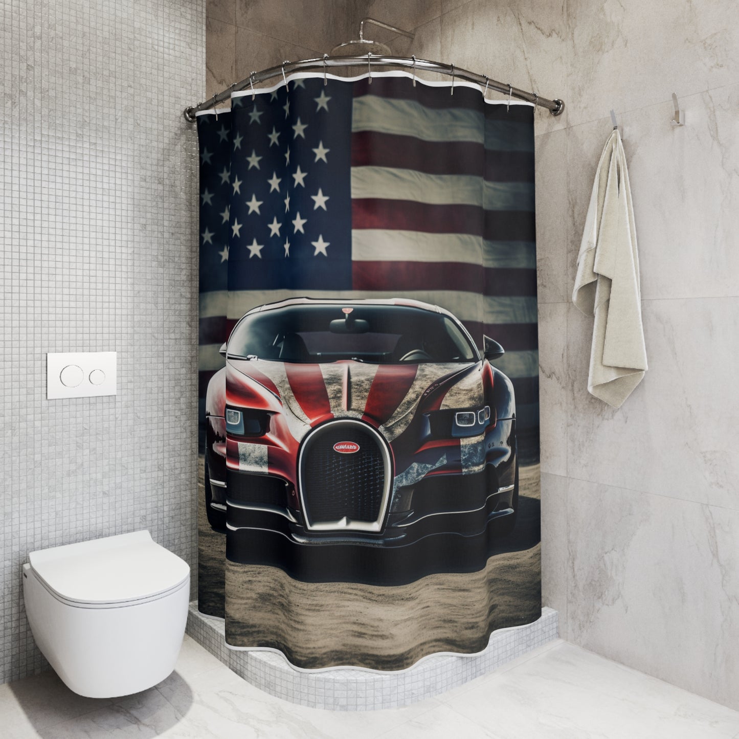 Polyester Shower Curtain American Flag Background Bugatti 3