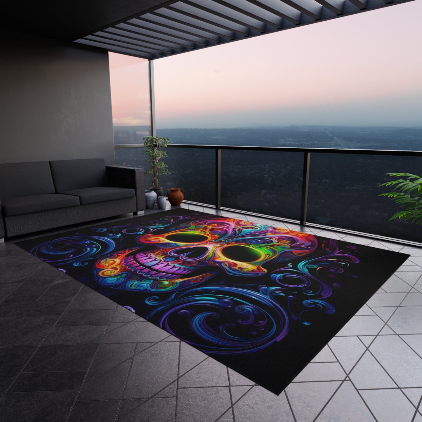 Outdoor Rug Macro Skull Color 2