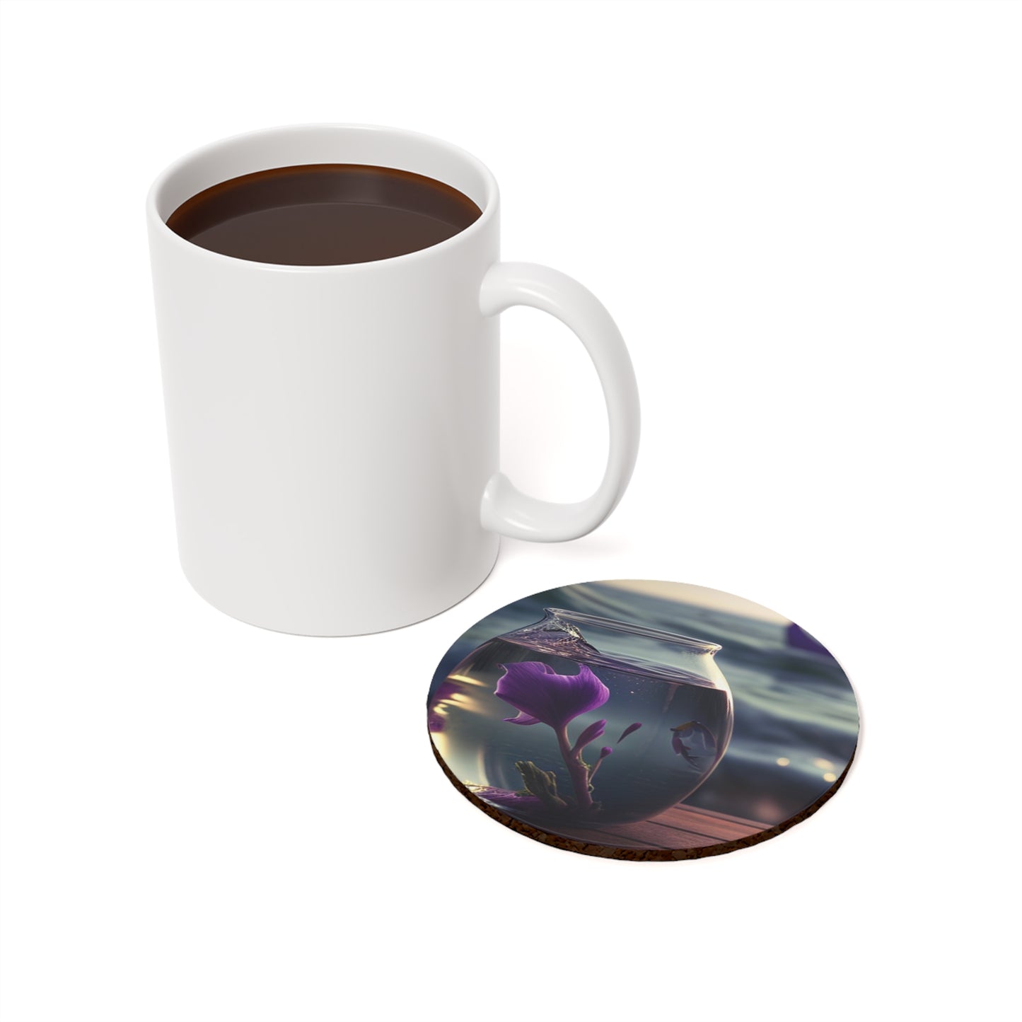 Cork Back Coaster Purple Sweet pea in a vase 1