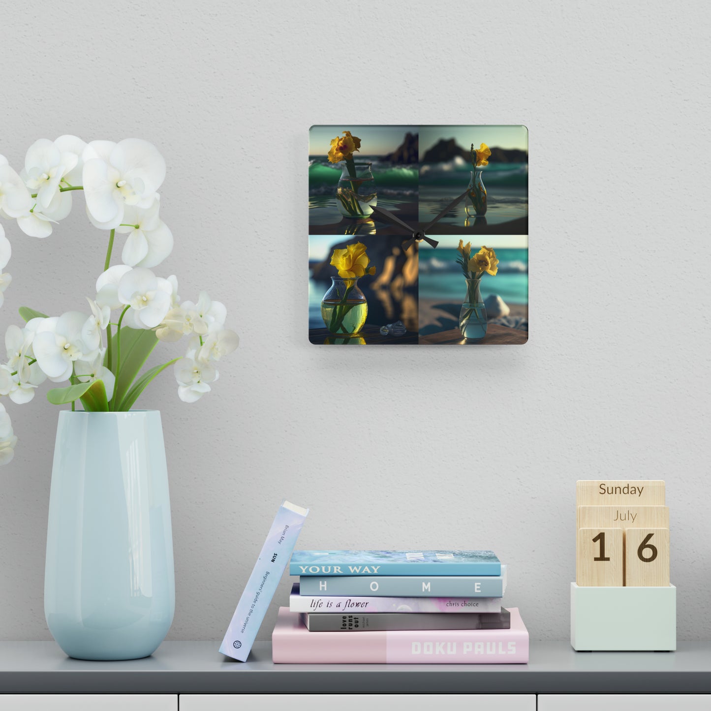 Acrylic Wall Clock Yellow Gladiolus glass 5