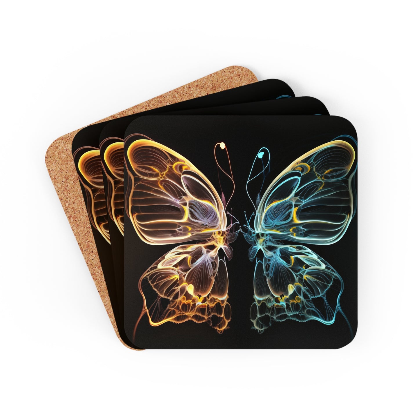 Corkwood Coaster Set Neon Glo Butterfly 3