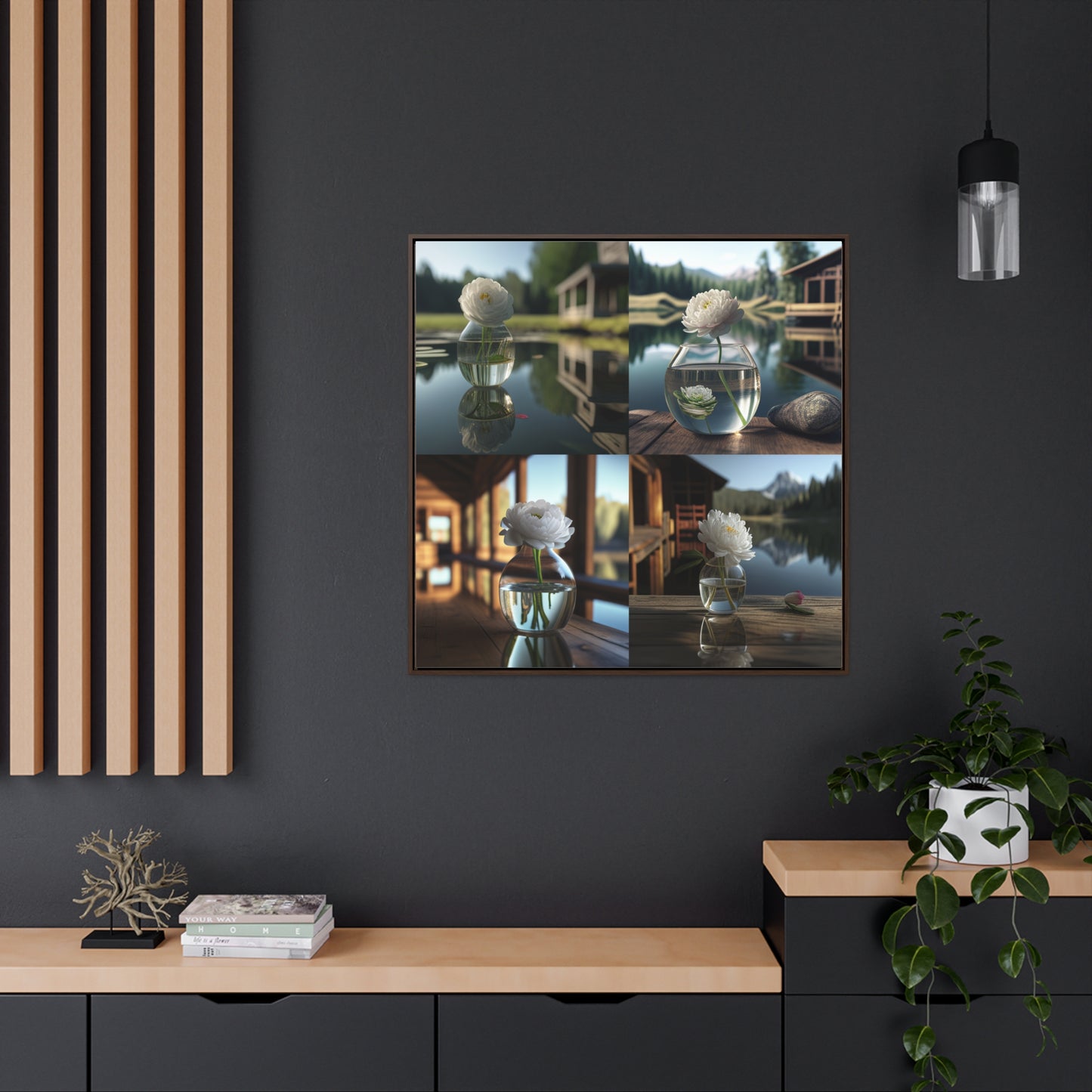 Gallery Canvas Wraps, Square Frame White Peony glass vase 5