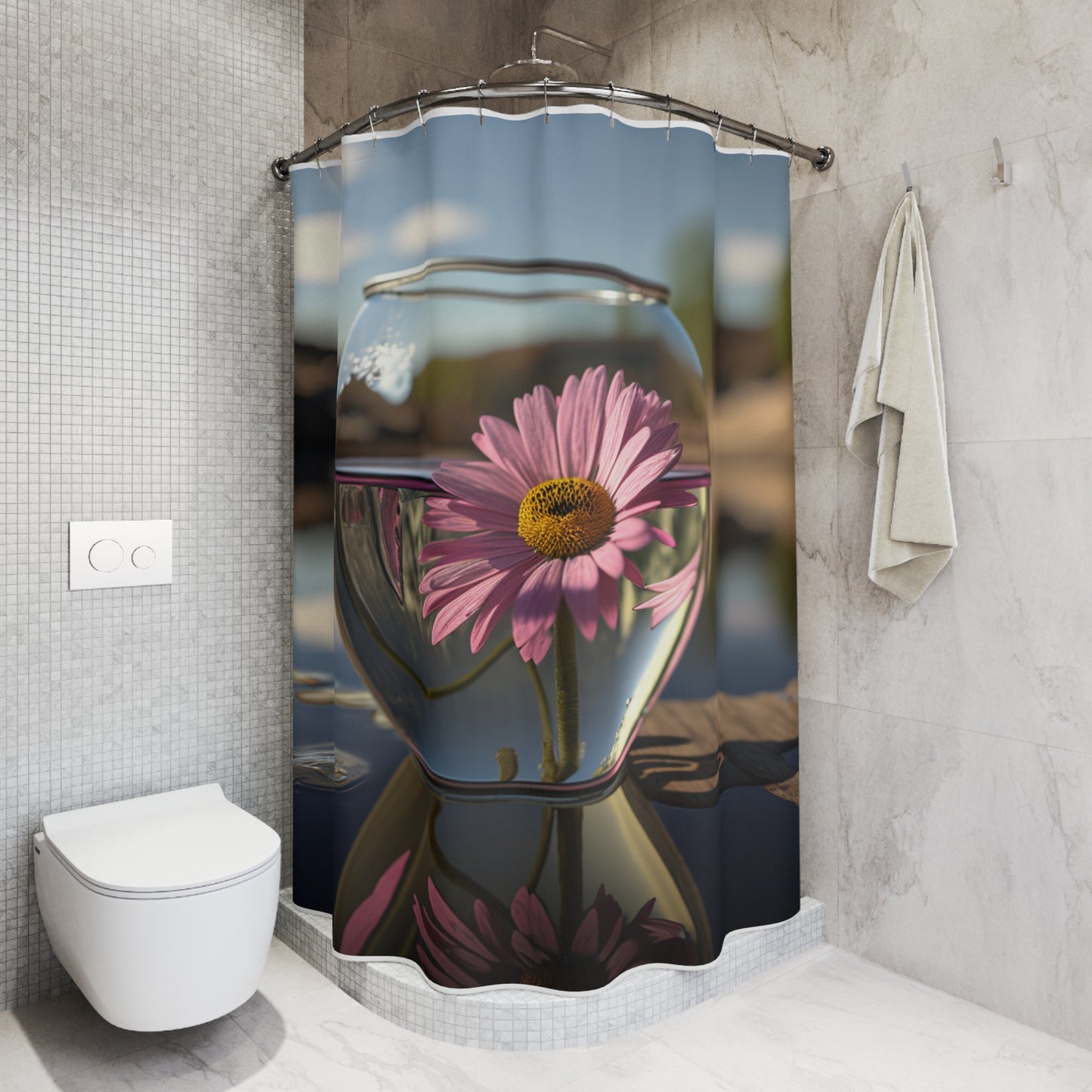 Polyester Shower Curtain Daisy in a vase 1