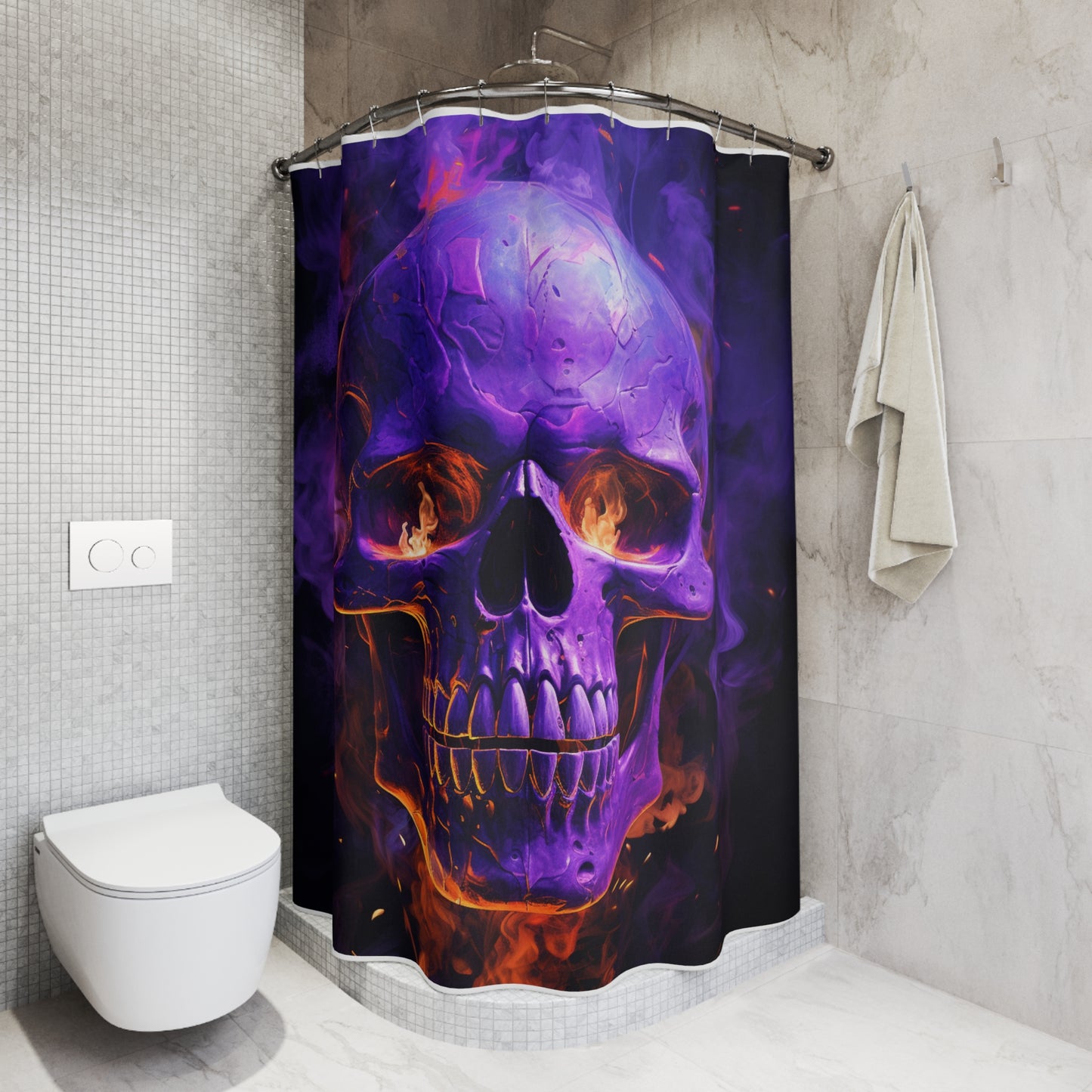 Polyester Shower Curtain Skull Flames 1