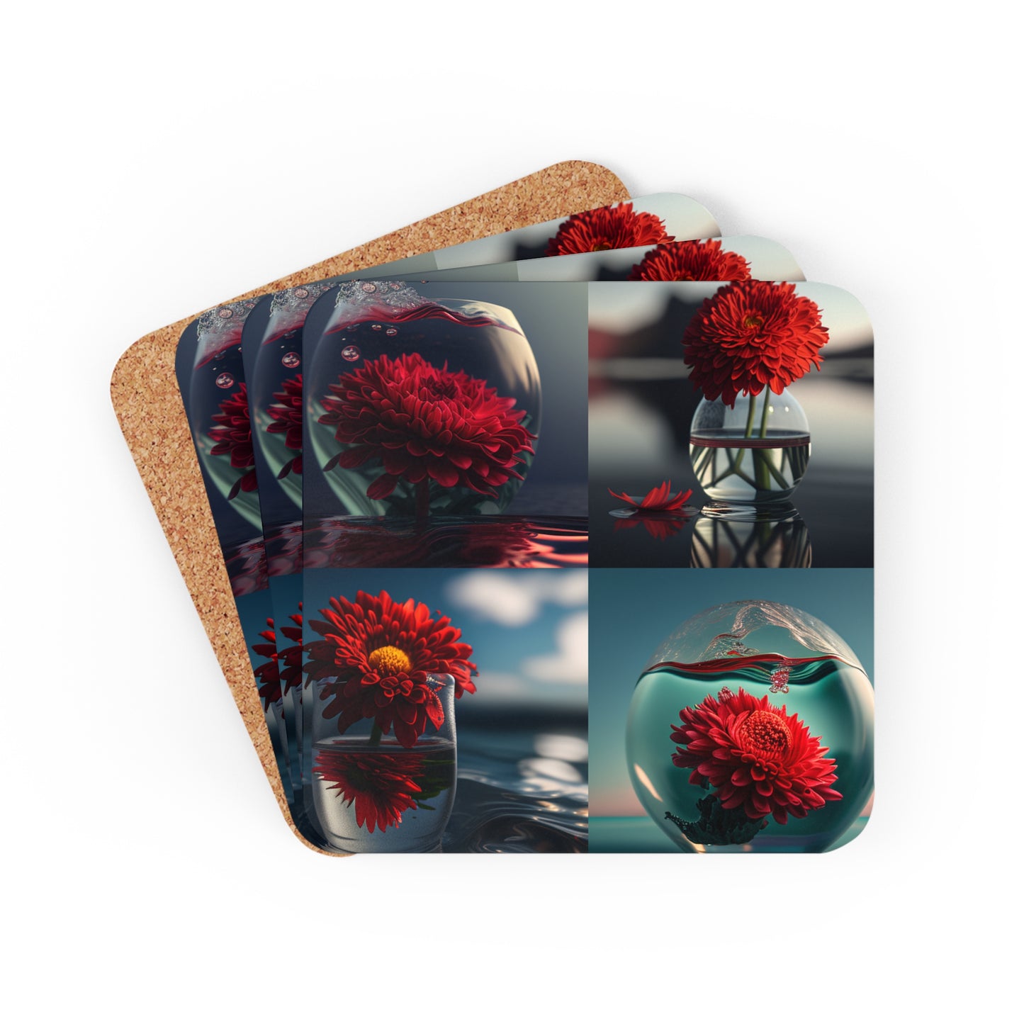 Corkwood Coaster Set Chrysanthemum 5